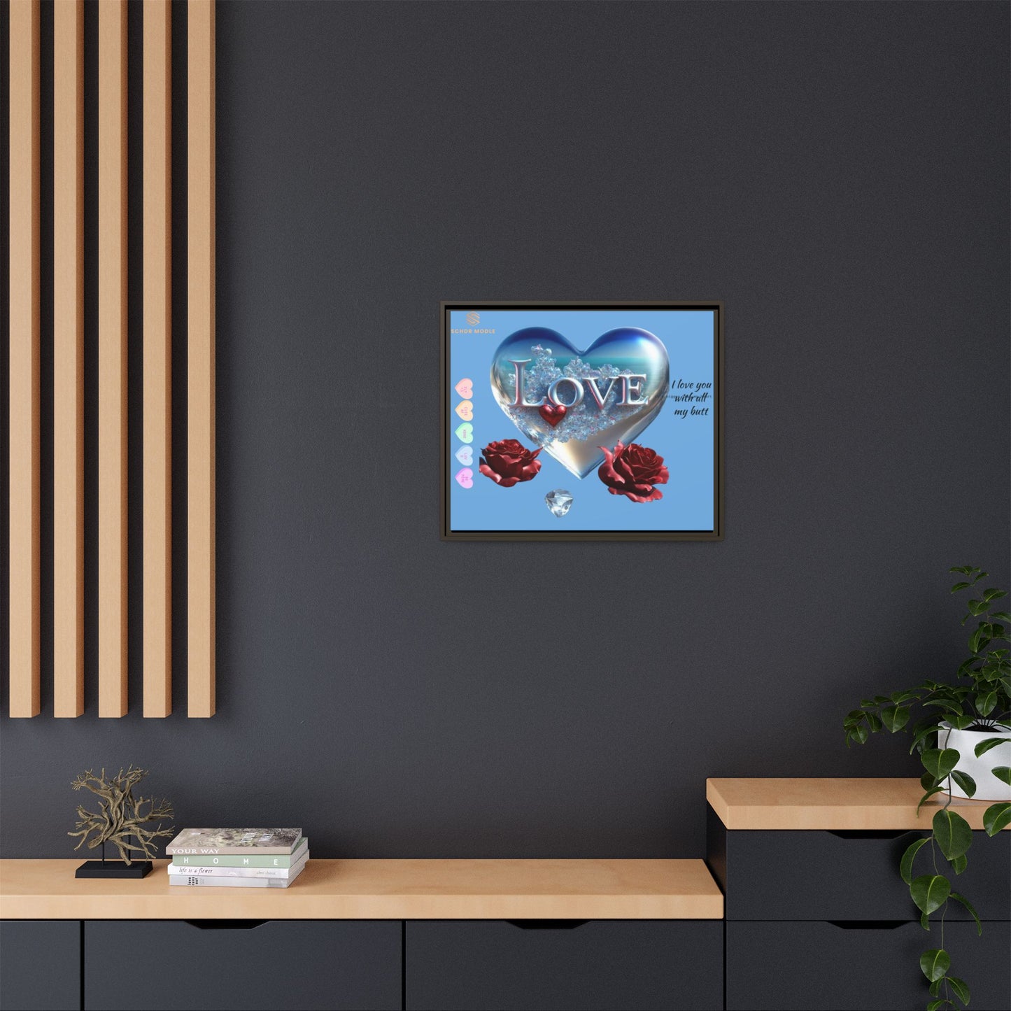 Framed Love Canvas Art - Heart & Flower Design - Perfect Gift for Valentine's Day