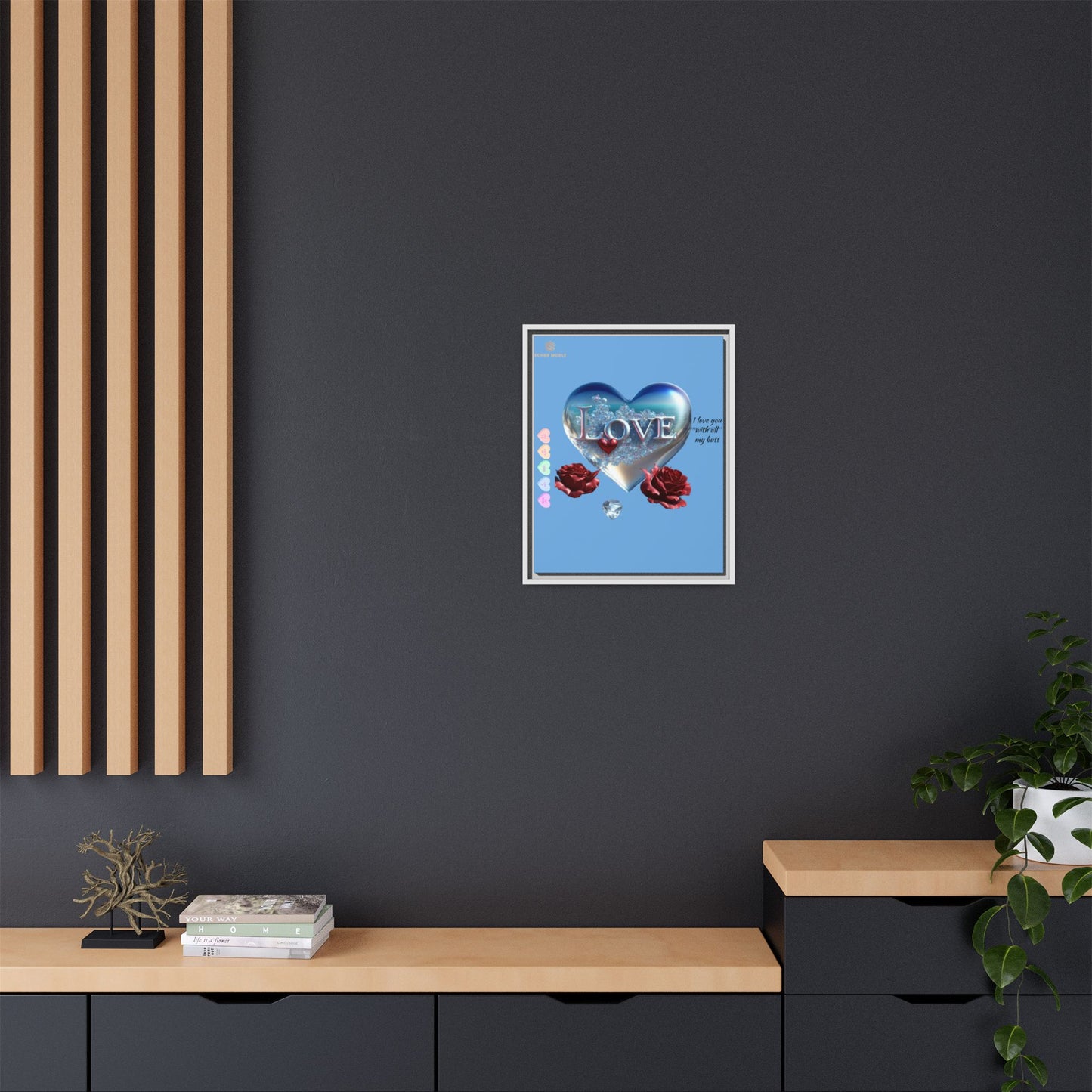 Framed Love Canvas Art - Heart & Flower Design - Perfect Gift for Valentine's Day