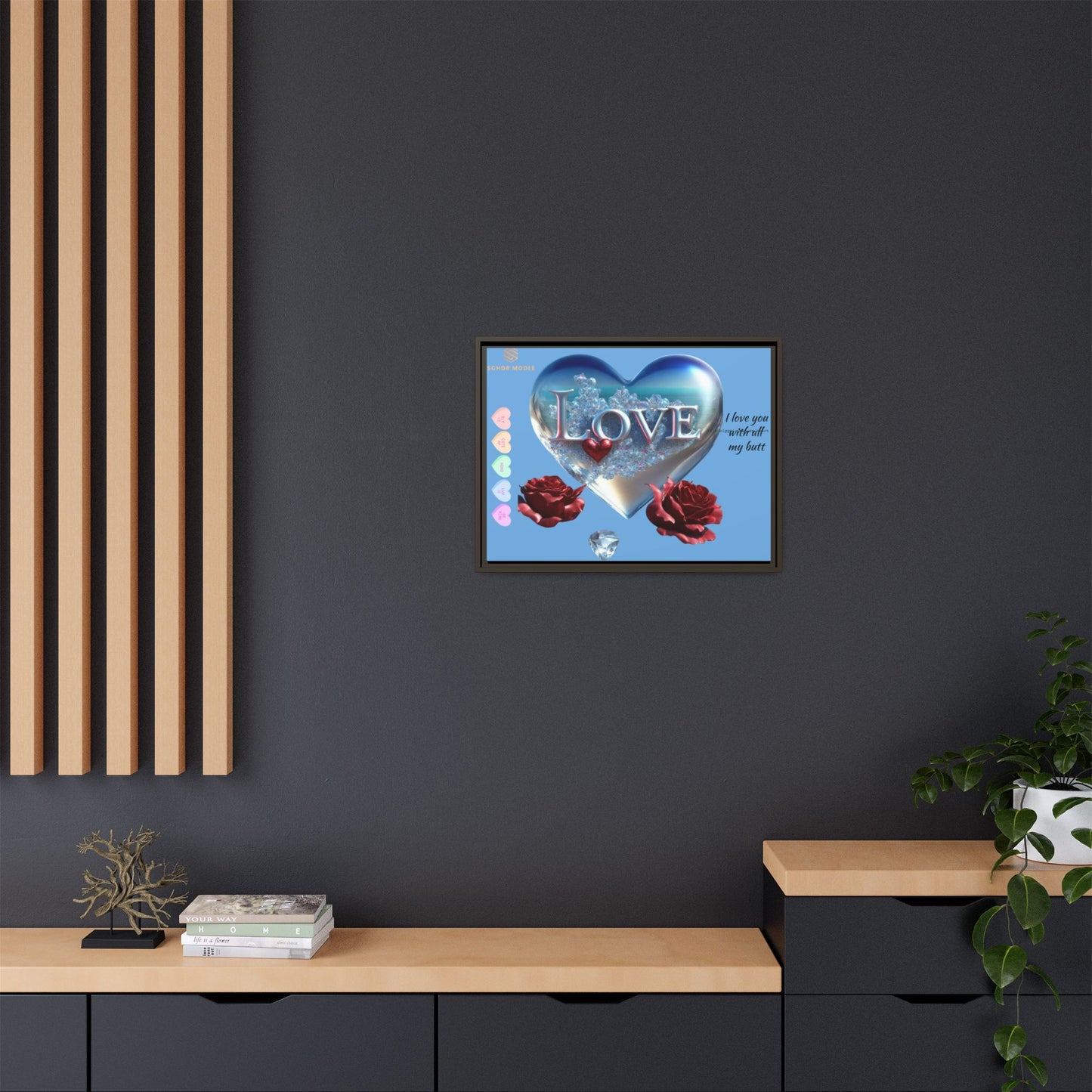Framed Love Canvas Art - Heart & Flower Design - Perfect Gift for Valentine's Day