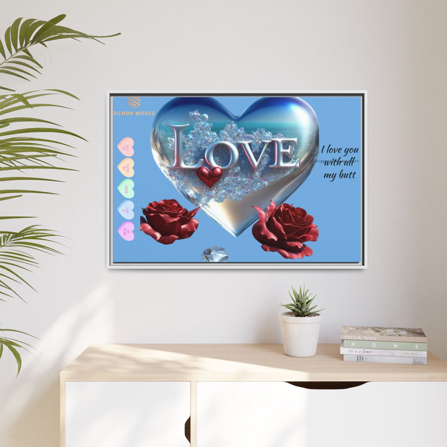 Framed Love Canvas Art - Heart & Flower Design - Perfect Gift for Valentine's Day