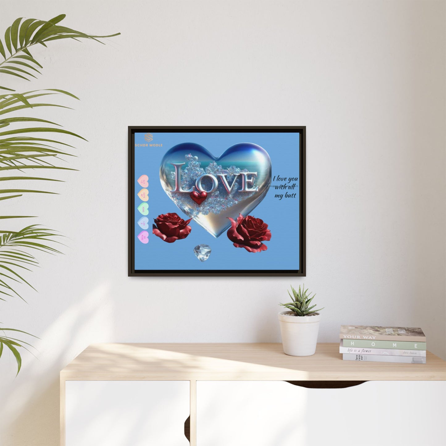 Framed Love Canvas Art - Heart & Flower Design - Perfect Gift for Valentine's Day
