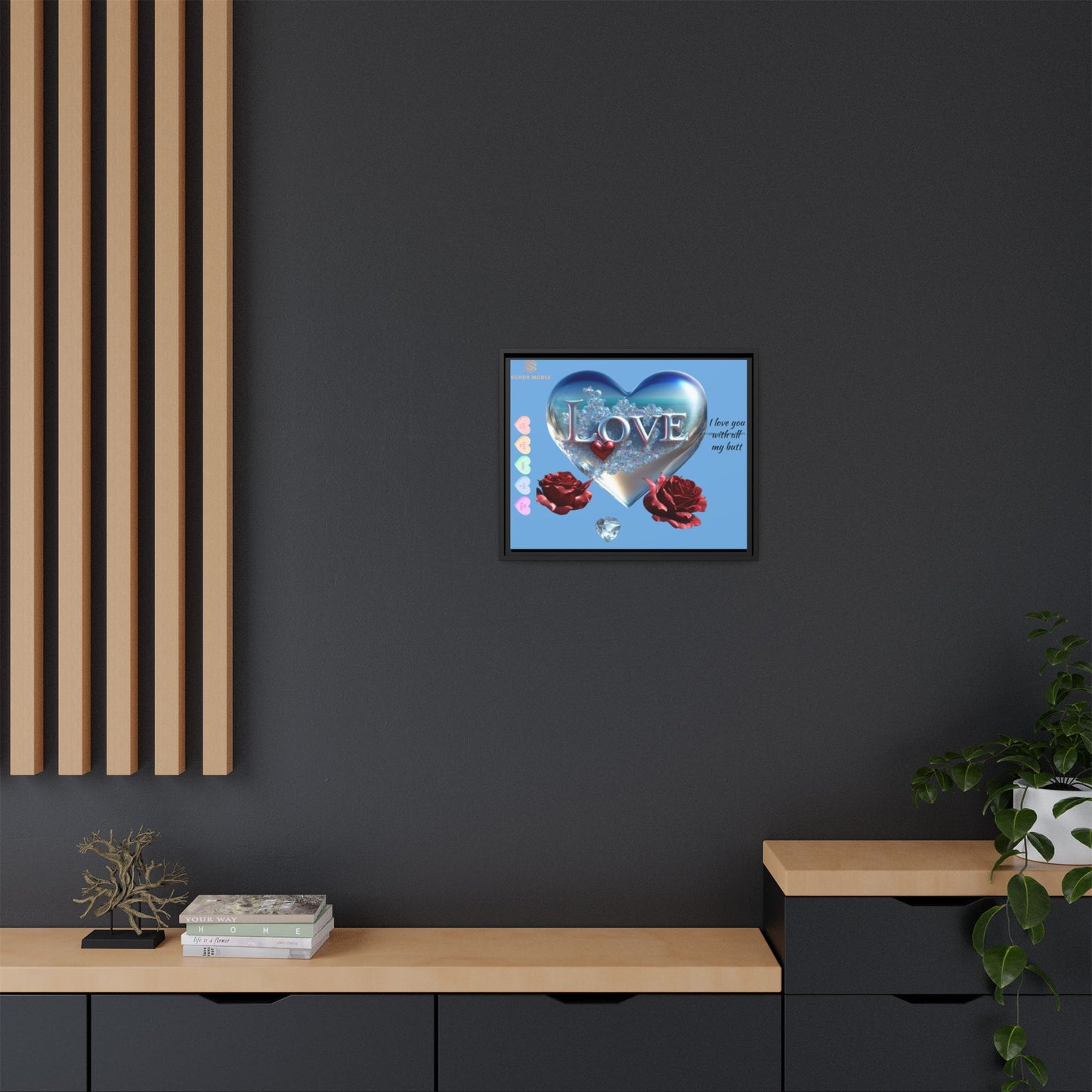 Framed Love Canvas Art - Heart & Flower Design - Perfect Gift for Valentine's Day