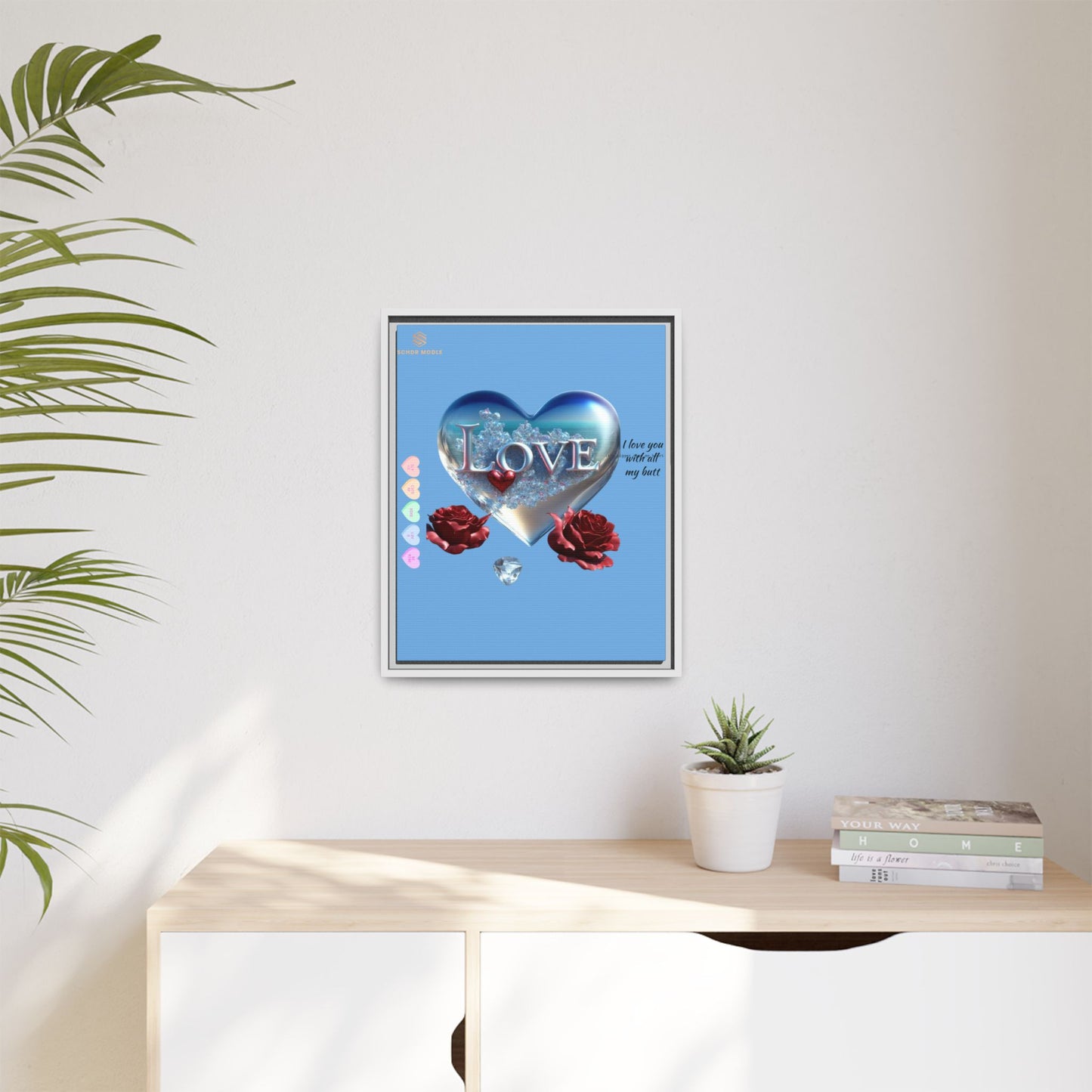 Framed Love Canvas Art - Heart & Flower Design - Perfect Gift for Valentine's Day