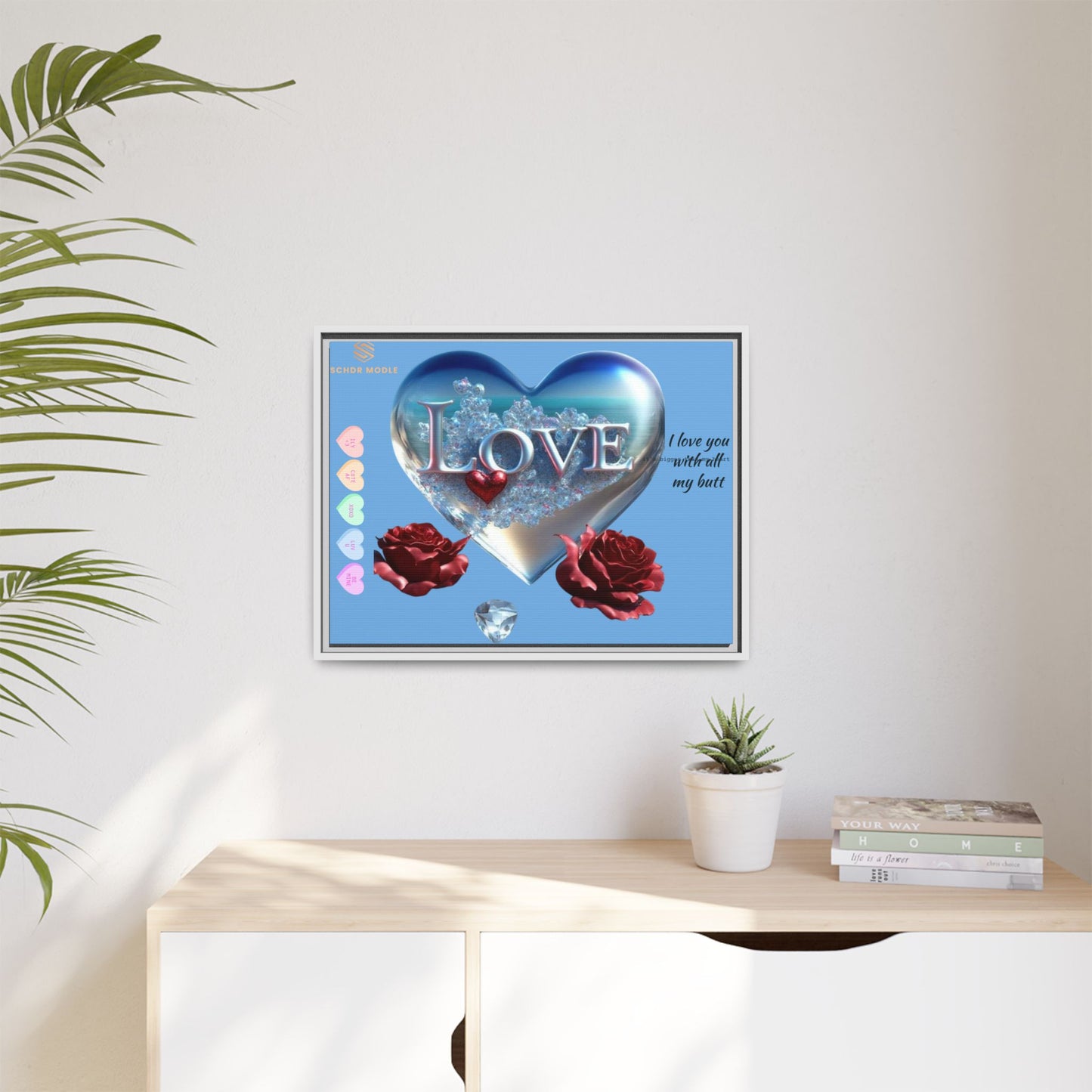 Framed Love Canvas Art - Heart & Flower Design - Perfect Gift for Valentine's Day
