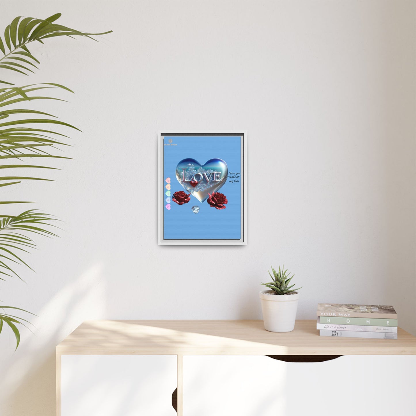Framed Love Canvas Art - Heart & Flower Design - Perfect Gift for Valentine's Day