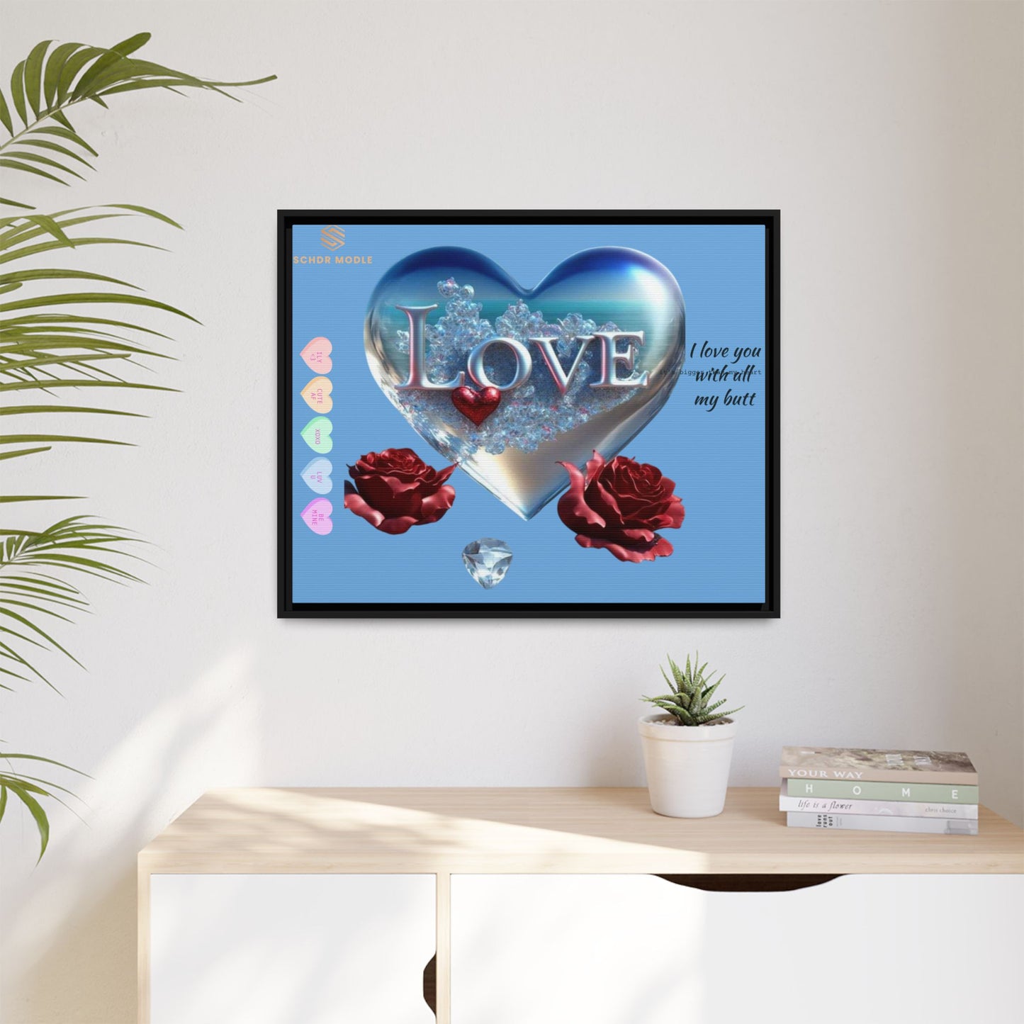 Framed Love Canvas Art - Heart & Flower Design - Perfect Gift for Valentine's Day