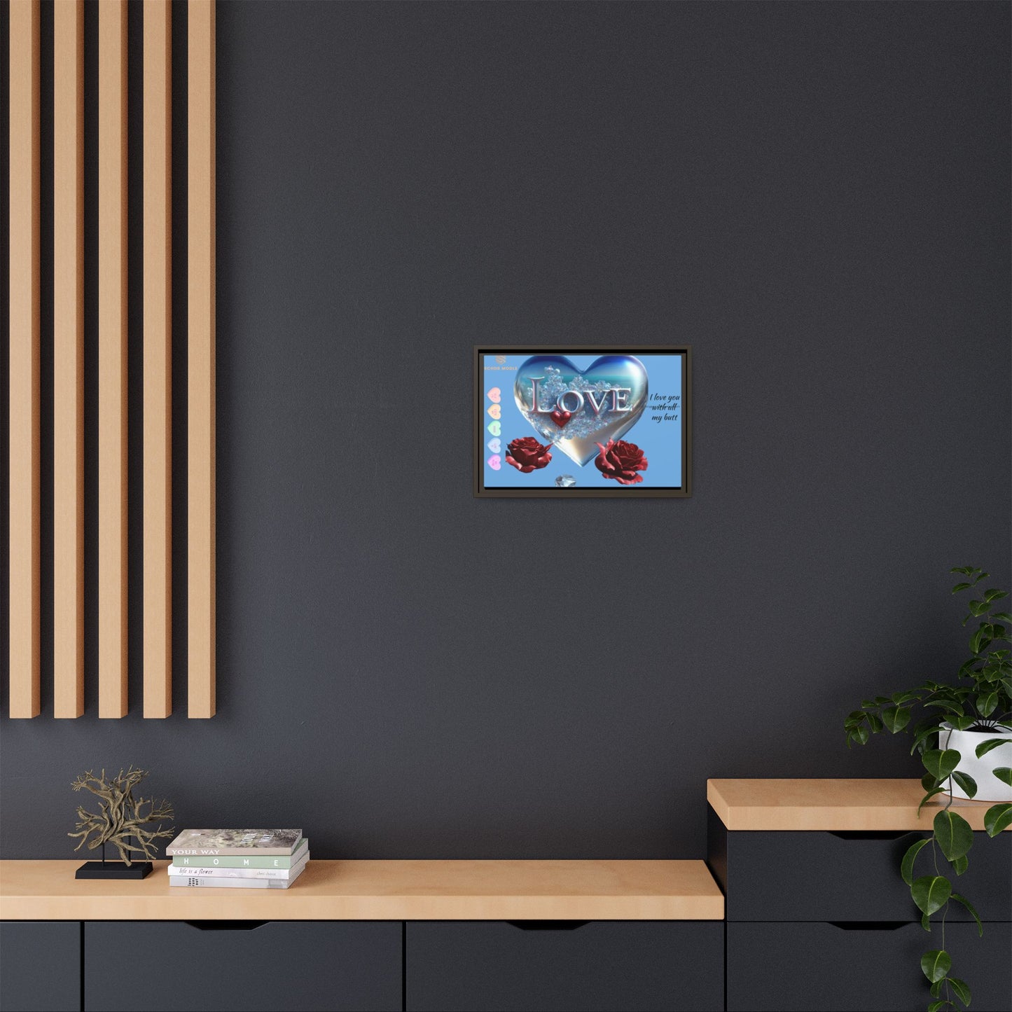 Framed Love Canvas Art - Heart & Flower Design - Perfect Gift for Valentine's Day