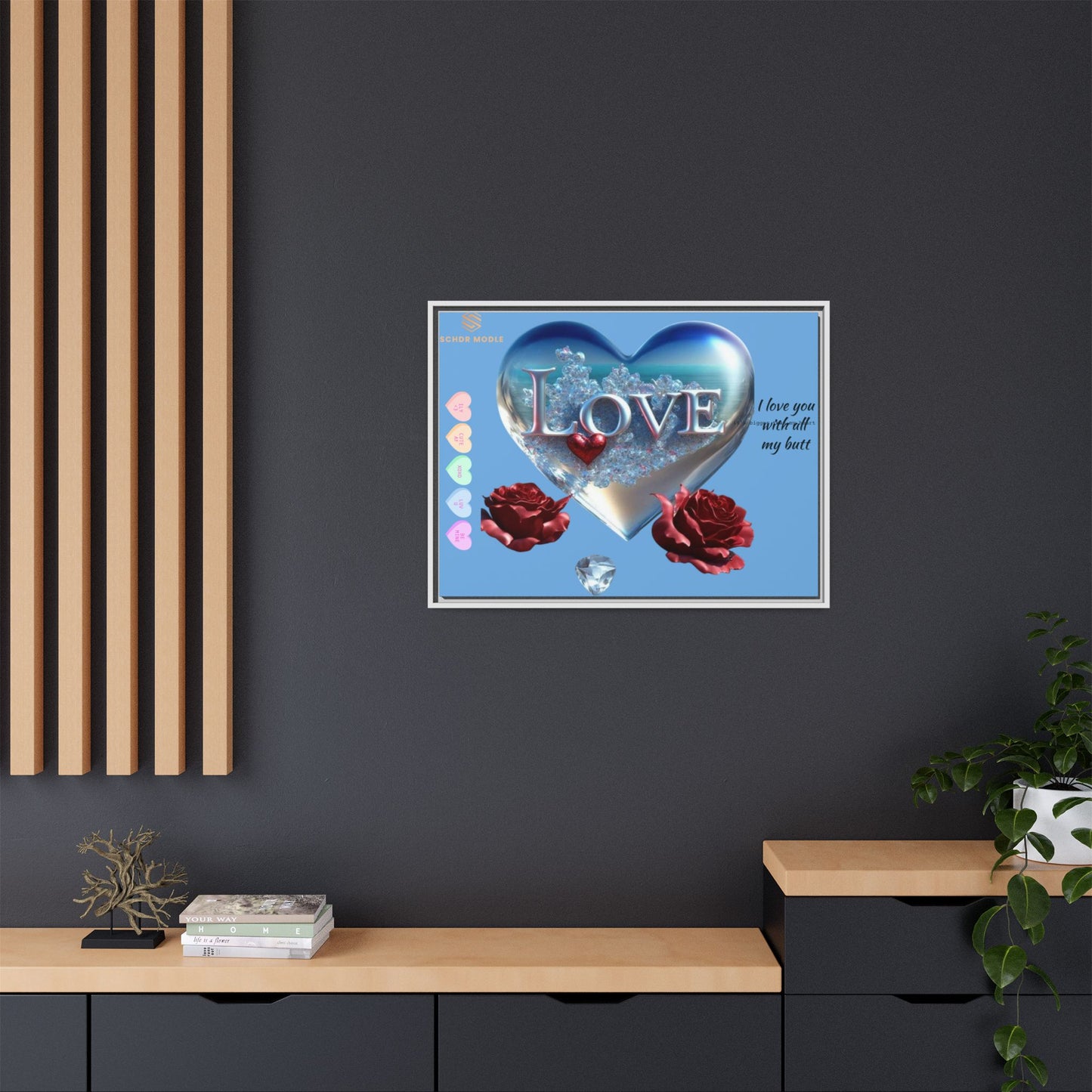Framed Love Canvas Art - Heart & Flower Design - Perfect Gift for Valentine's Day