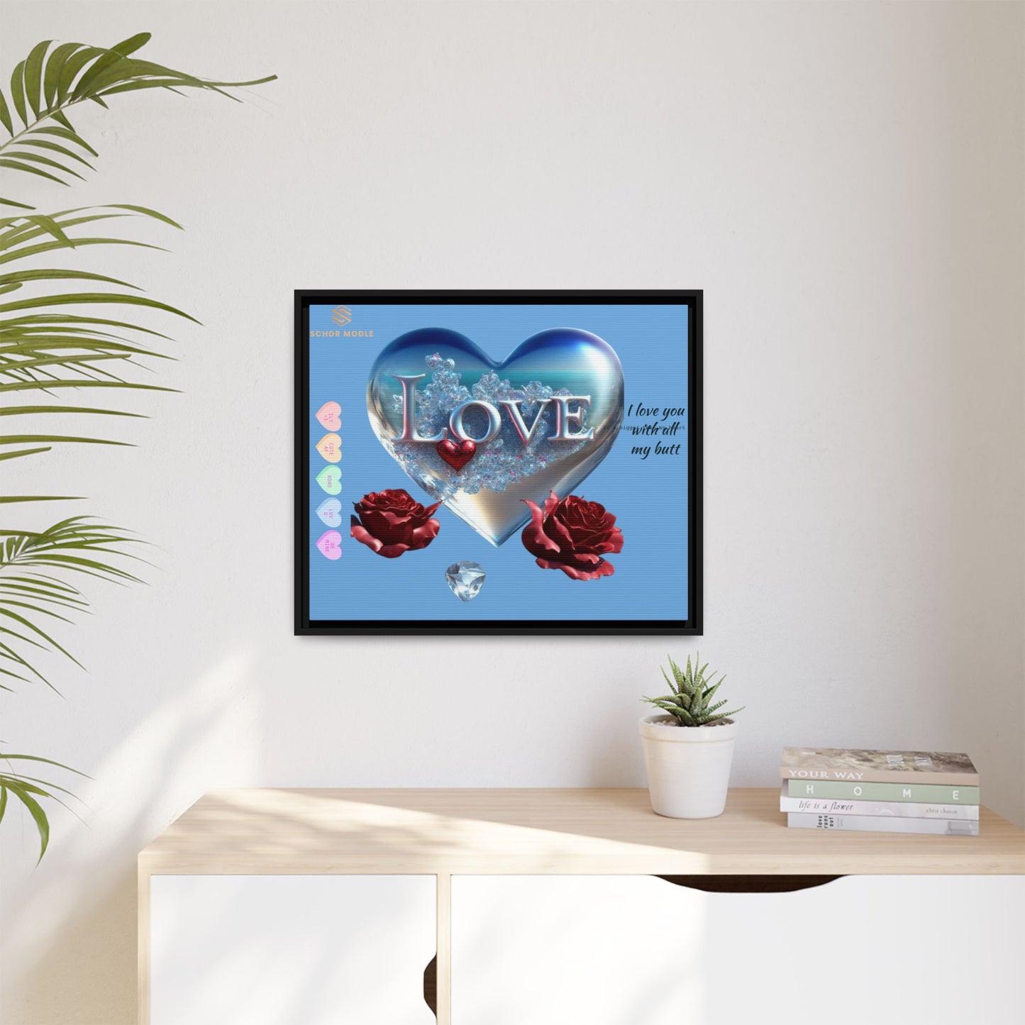 Framed Love Canvas Art - Heart & Flower Design - Perfect Gift for Valentine's Day