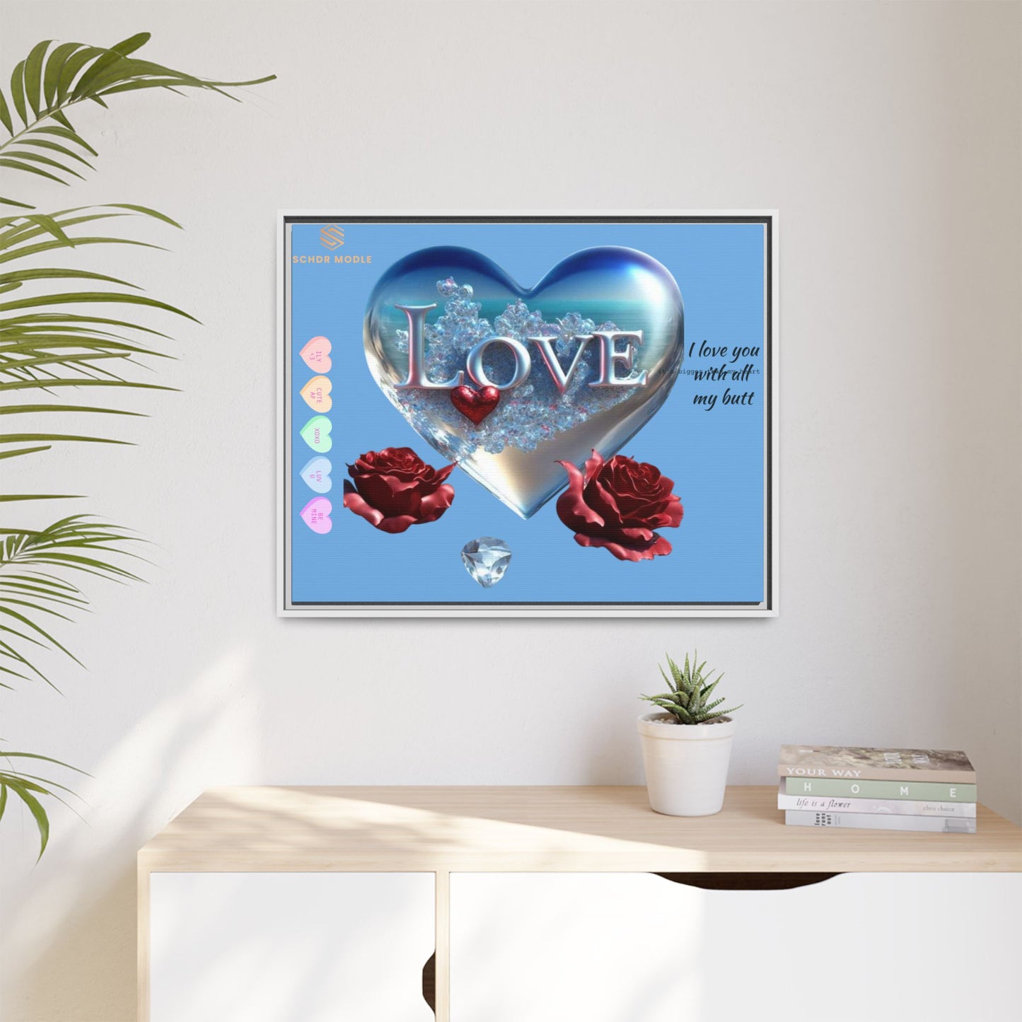 Framed Love Canvas Art - Heart & Flower Design - Perfect Gift for Valentine's Day