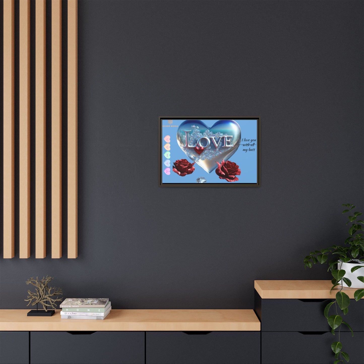 Framed Love Canvas Art - Heart & Flower Design - Perfect Gift for Valentine's Day
