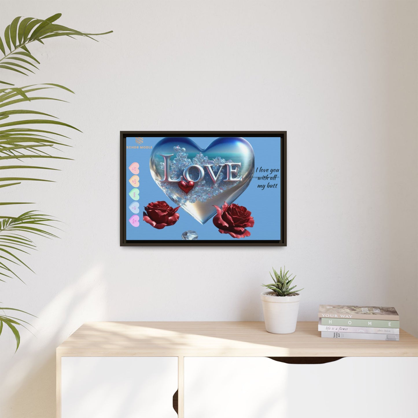 Framed Love Canvas Art - Heart & Flower Design - Perfect Gift for Valentine's Day