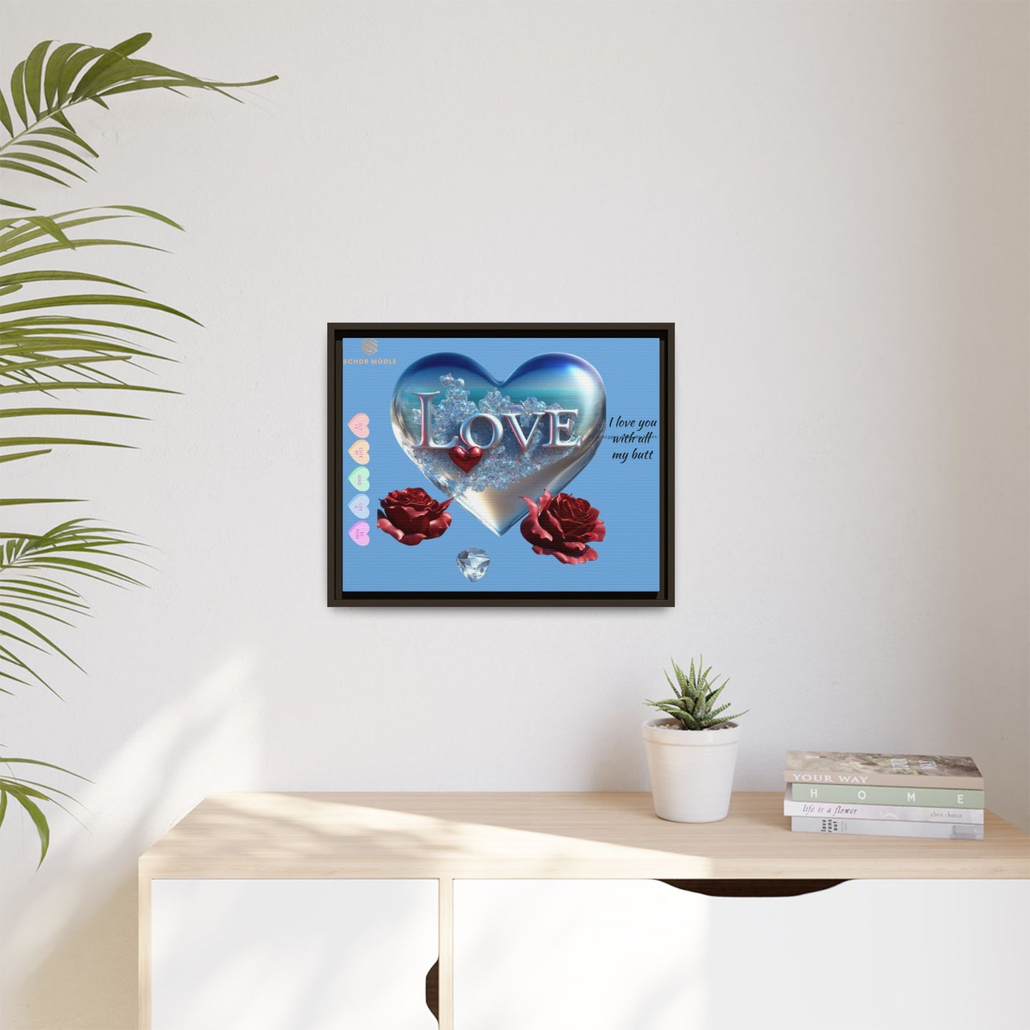Framed Love Canvas Art - Heart & Flower Design - Perfect Gift for Valentine's Day