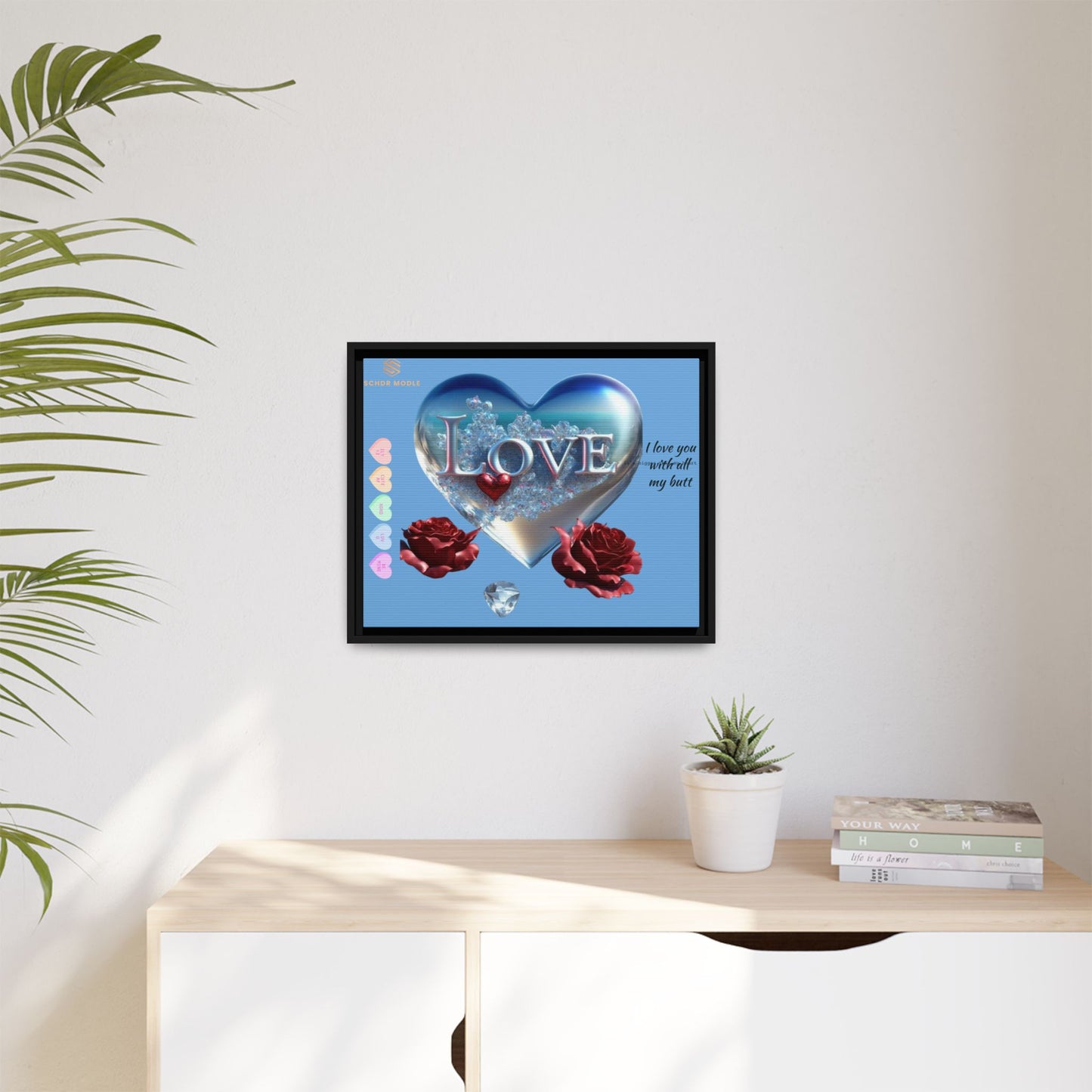 Framed Love Canvas Art - Heart & Flower Design - Perfect Gift for Valentine's Day