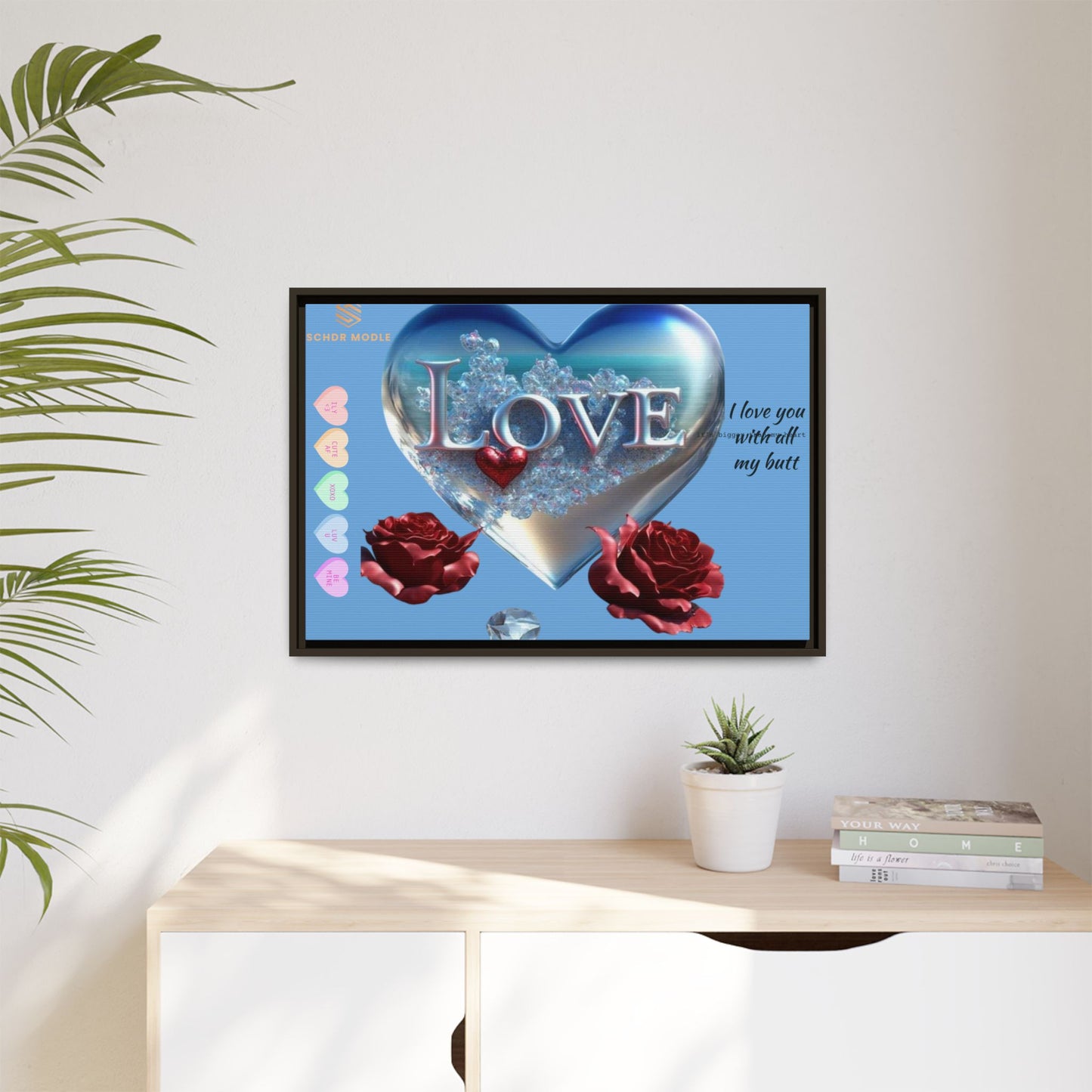 Framed Love Canvas Art - Heart & Flower Design - Perfect Gift for Valentine's Day