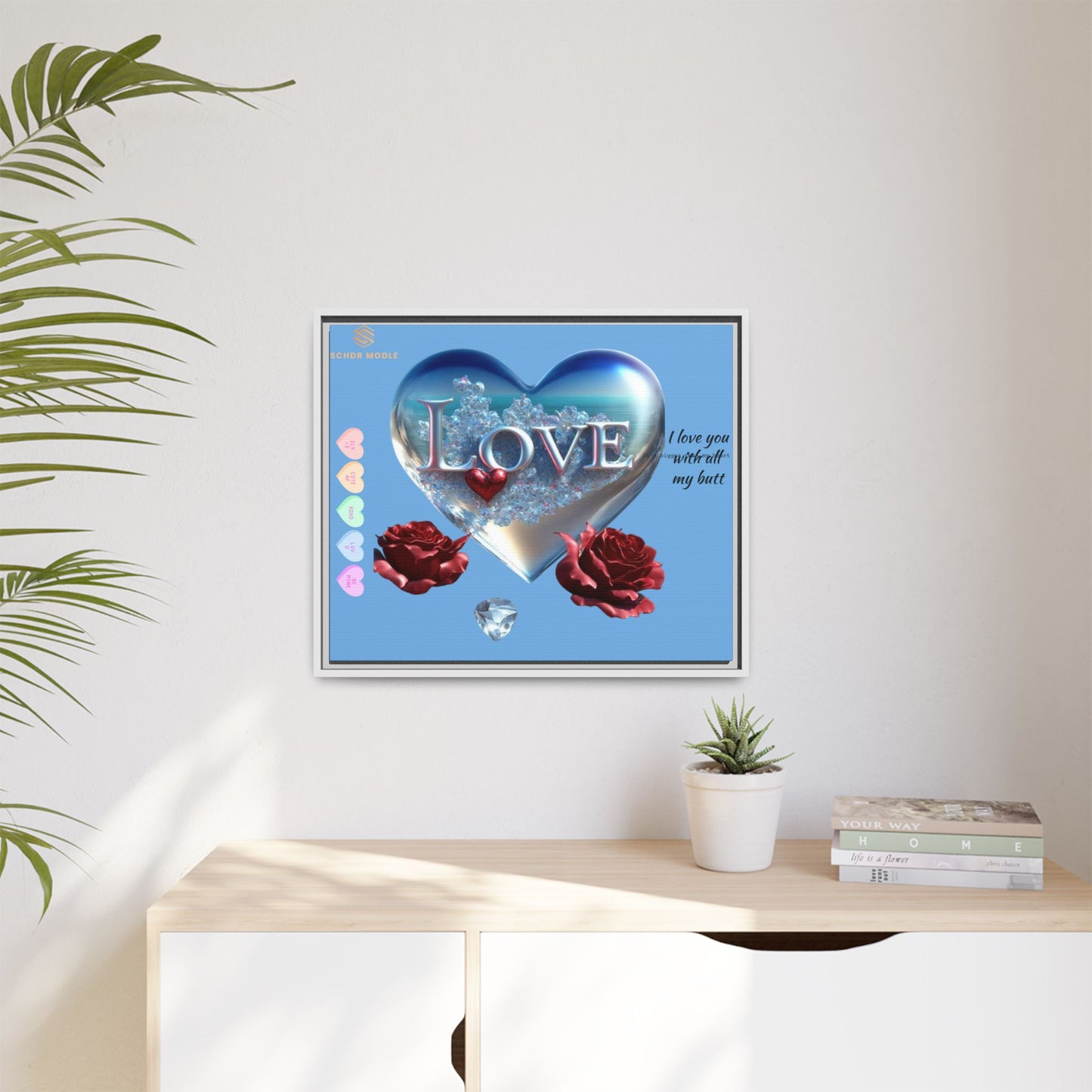 Framed Love Canvas Art - Heart & Flower Design - Perfect Gift for Valentine's Day