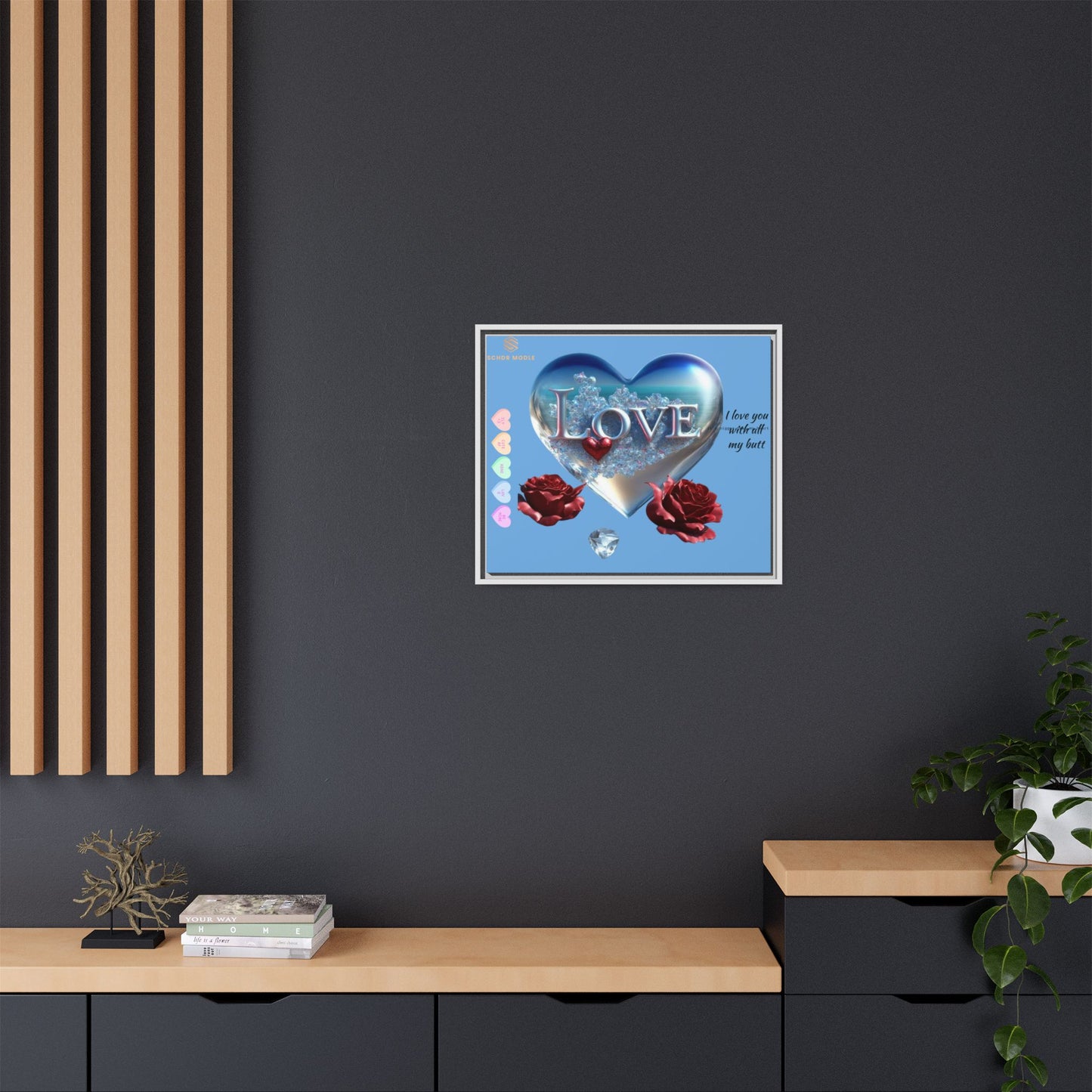 Framed Love Canvas Art - Heart & Flower Design - Perfect Gift for Valentine's Day