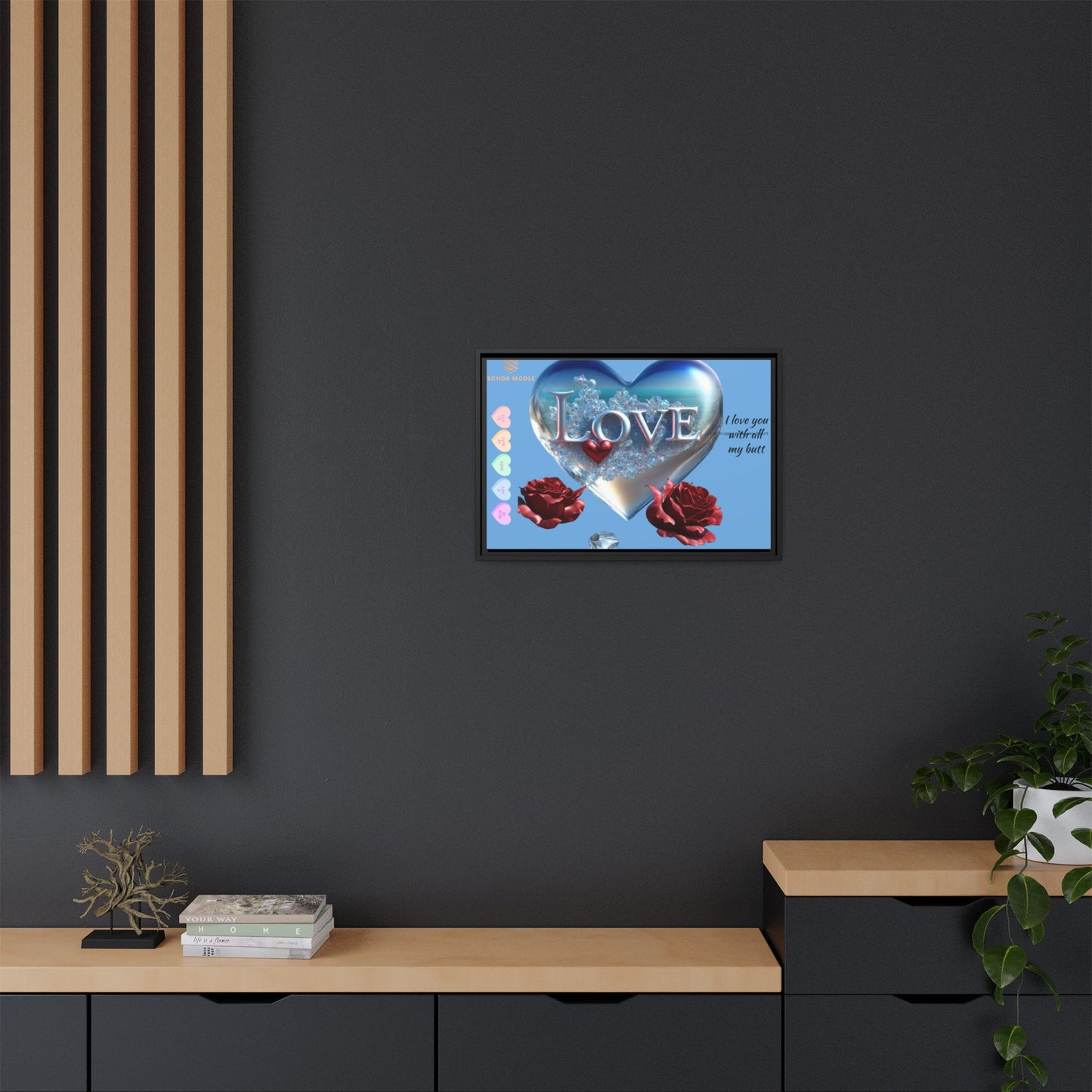Framed Love Canvas Art - Heart & Flower Design - Perfect Gift for Valentine's Day
