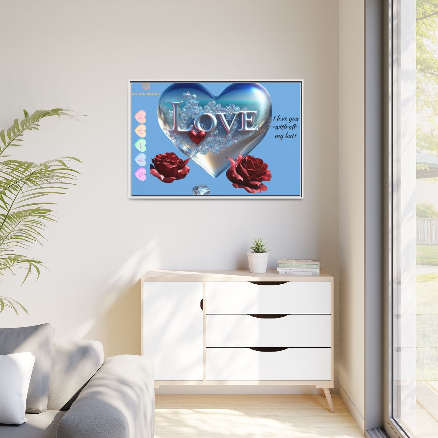 Framed Love Canvas Art - Heart & Flower Design - Perfect Gift for Valentine's Day