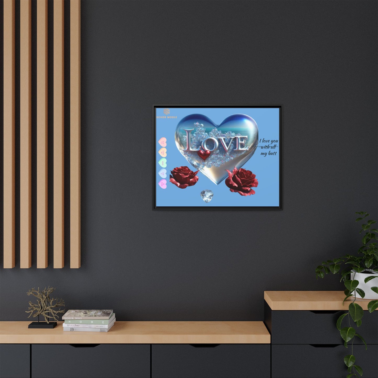 Framed Love Canvas Art - Heart & Flower Design - Perfect Gift for Valentine's Day