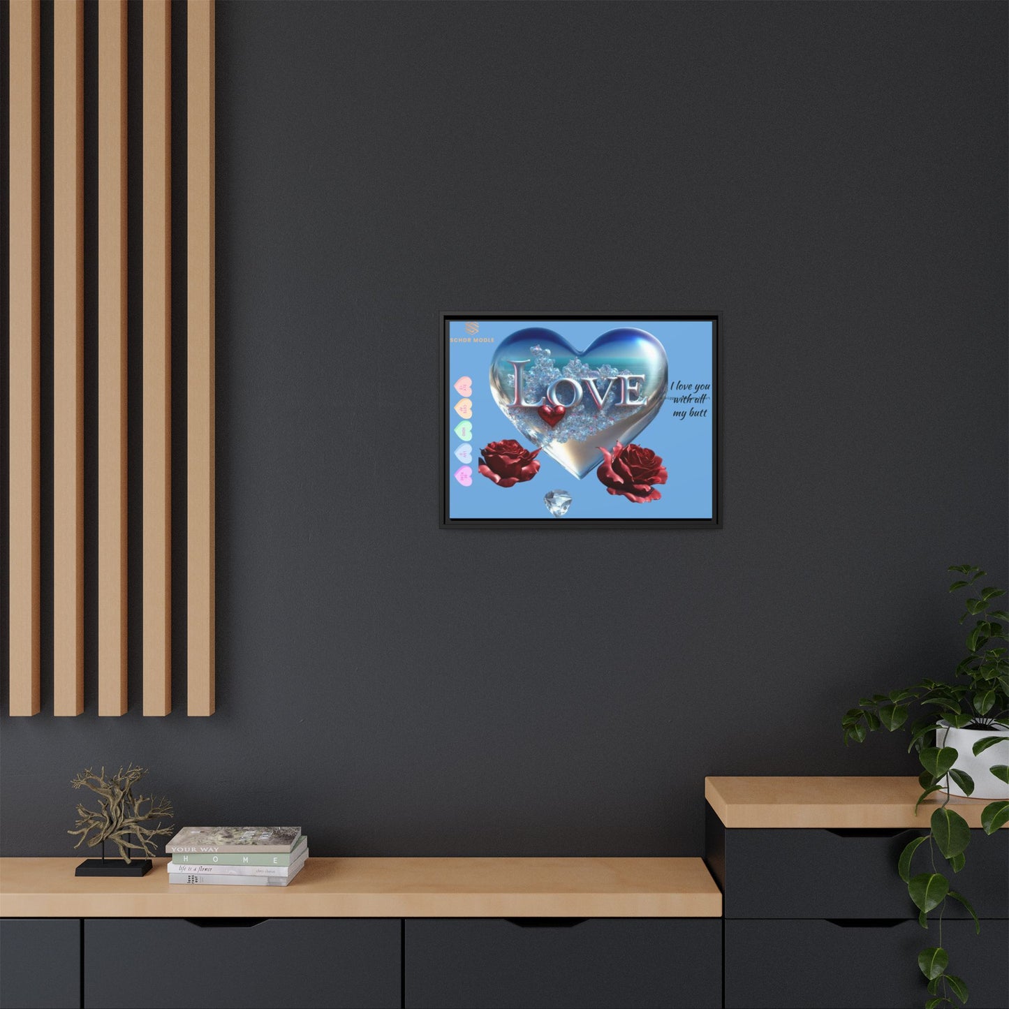 Framed Love Canvas Art - Heart & Flower Design - Perfect Gift for Valentine's Day