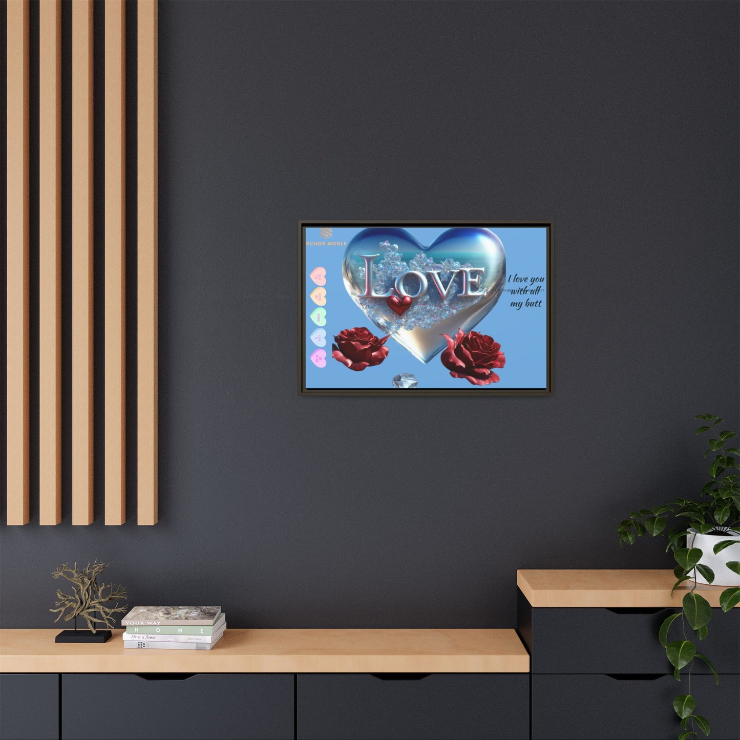 Framed Love Canvas Art - Heart & Flower Design - Perfect Gift for Valentine's Day