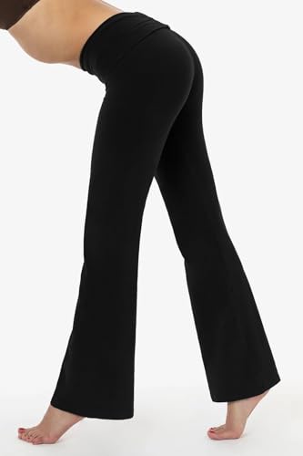 Women's 2 Piece Casual Outfits Pajama Slim Fit Long Sleeve Top Fold-Over Bell Bottoms Cotton Jersey Set Black