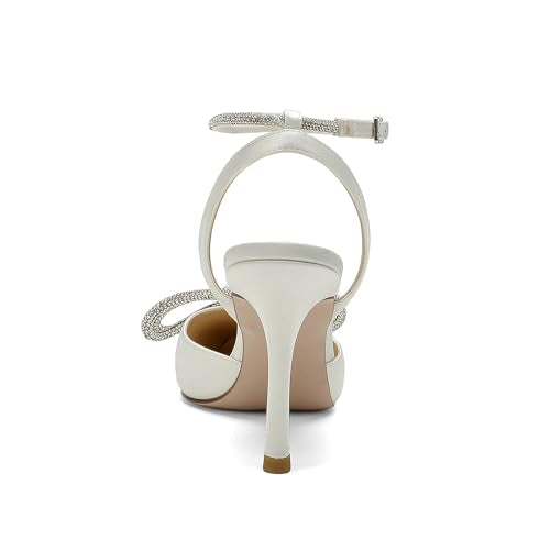 Deidach Women's Pointed Toe High Stilettos Satin Ankle Strap Crystal Pumps Wedding Bridal Party Dress Heeled Sandals Black