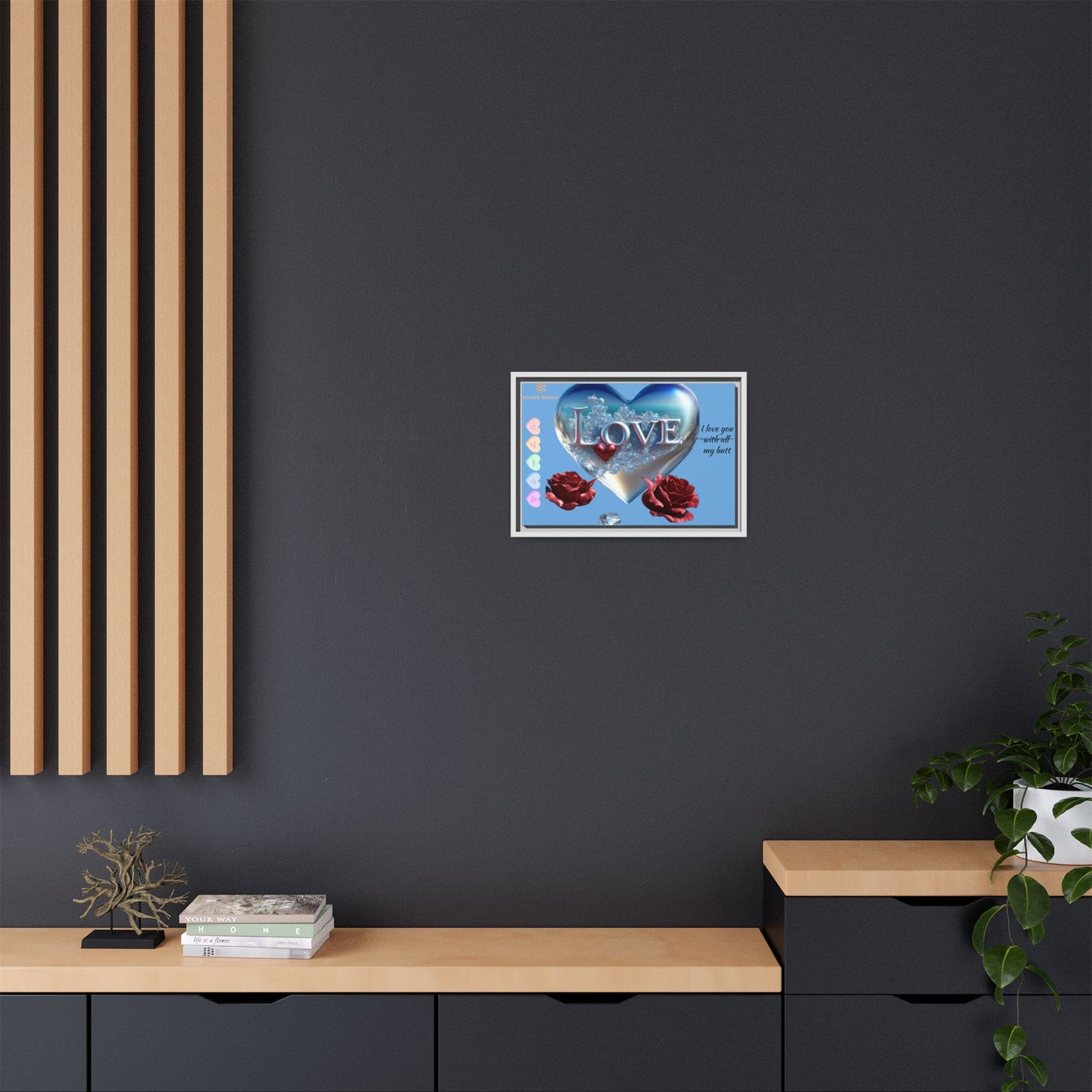 Framed Love Canvas Art - Heart & Flower Design - Perfect Gift for Valentine's Day