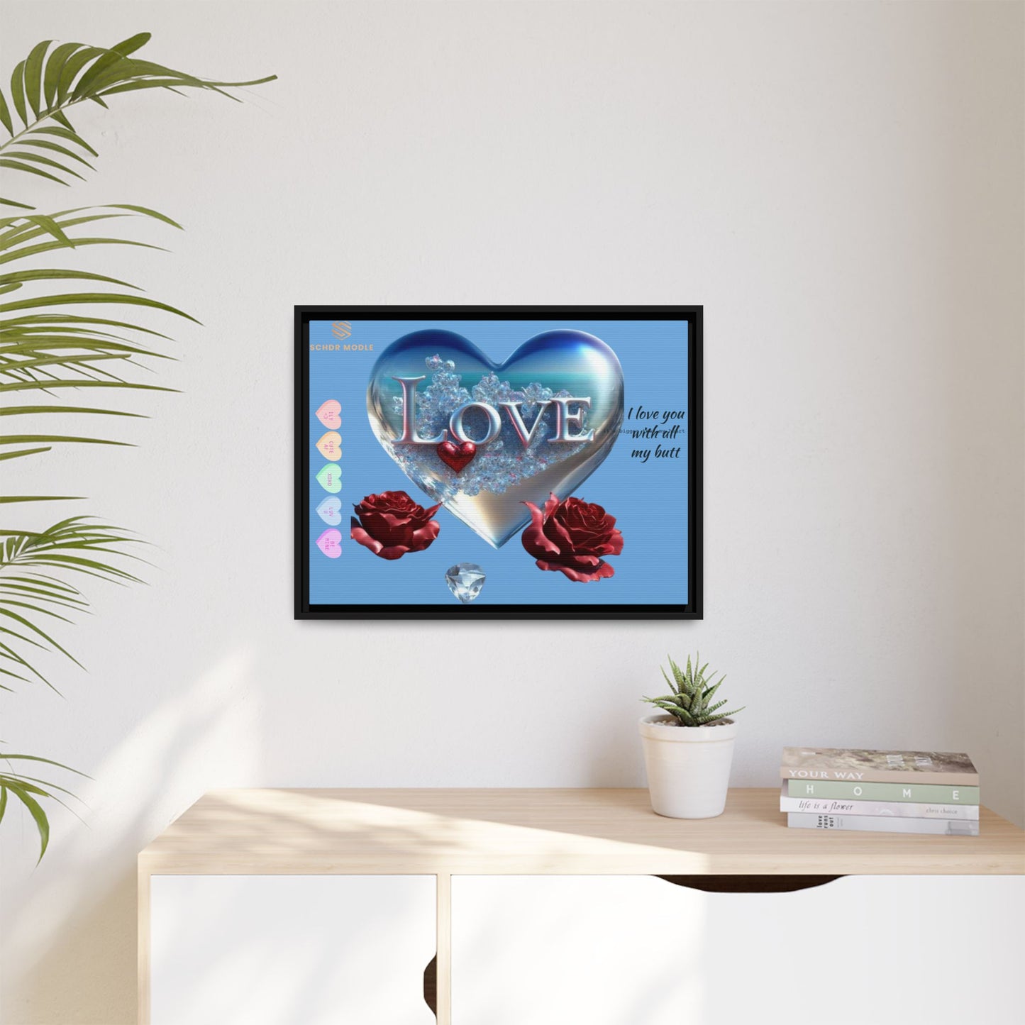 Framed Love Canvas Art - Heart & Flower Design - Perfect Gift for Valentine's Day