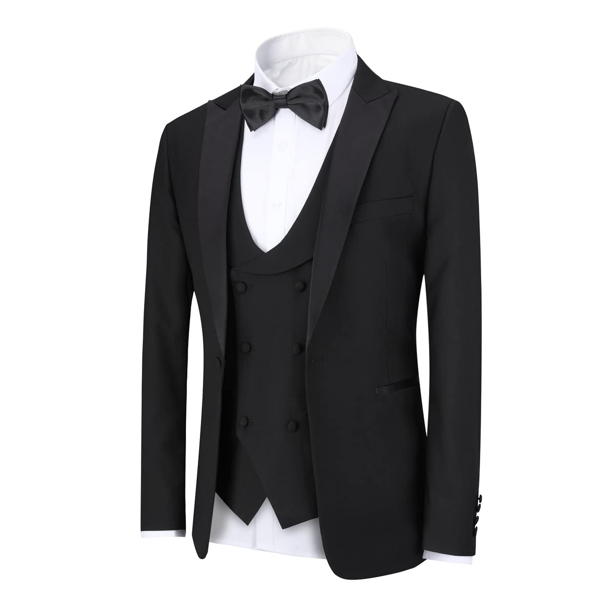 YFFUSHI Men's 3 Piece Suit Slim Fit One Button Prom Suits Set Blazer Vest Trousers Black