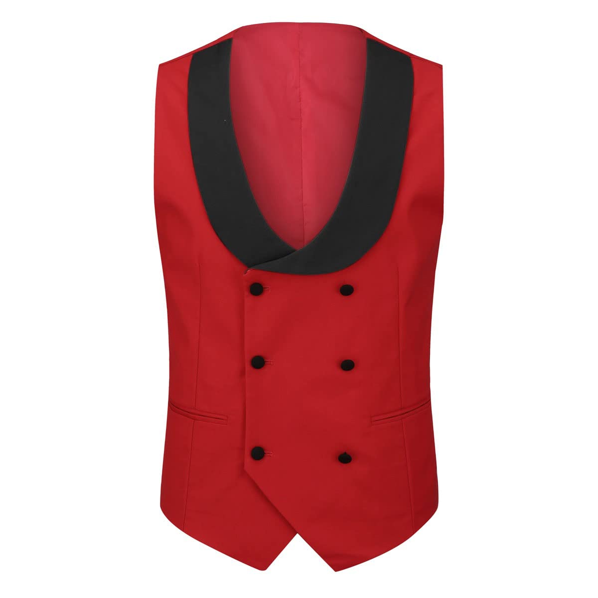 YFFUSHI Men's 3 Piece Suit Slim Fit One Button Prom Suits Set Blazer Vest Trousers Red Small