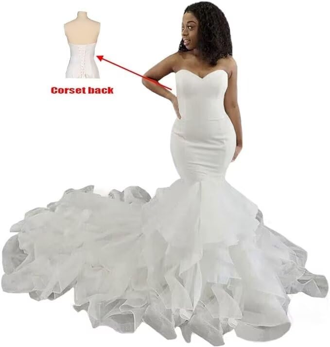 XYAYE Ruffle Organza Mermaid Wedding Dresses for Bride 2024 Sweetheart Wedding Gowns with Long Train Strapless Satin Tulle Bridal Gowns Pink 18 Plus Size