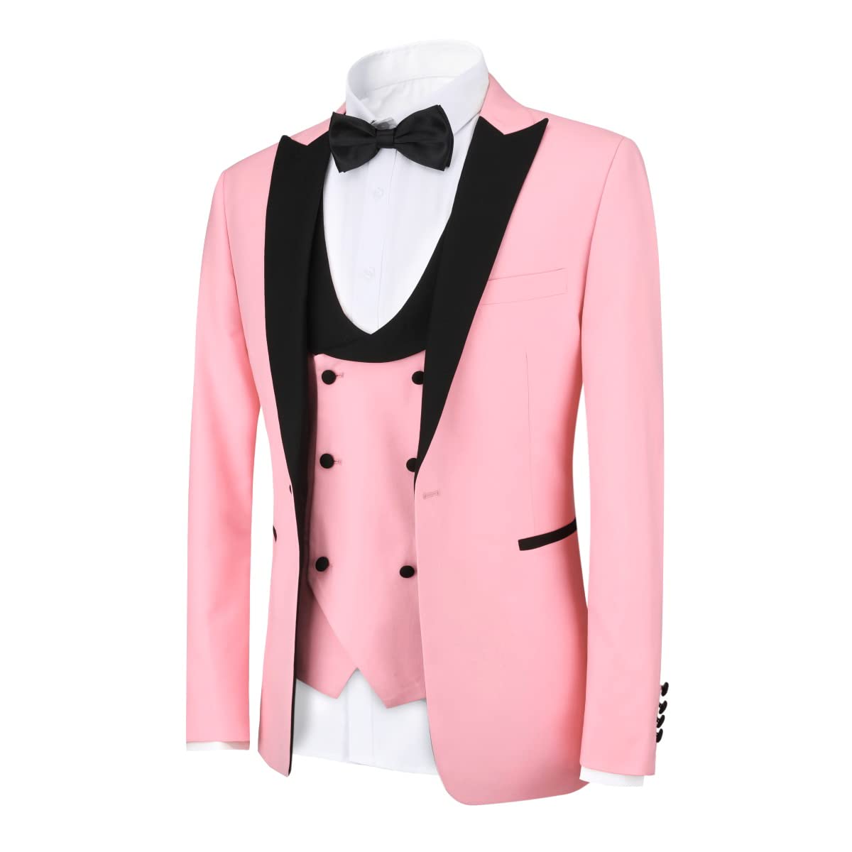 YFFUSHI Men's 3 Piece Suit Slim Fit One Button Prom Suits Set Blazer Vest Trousers Pink