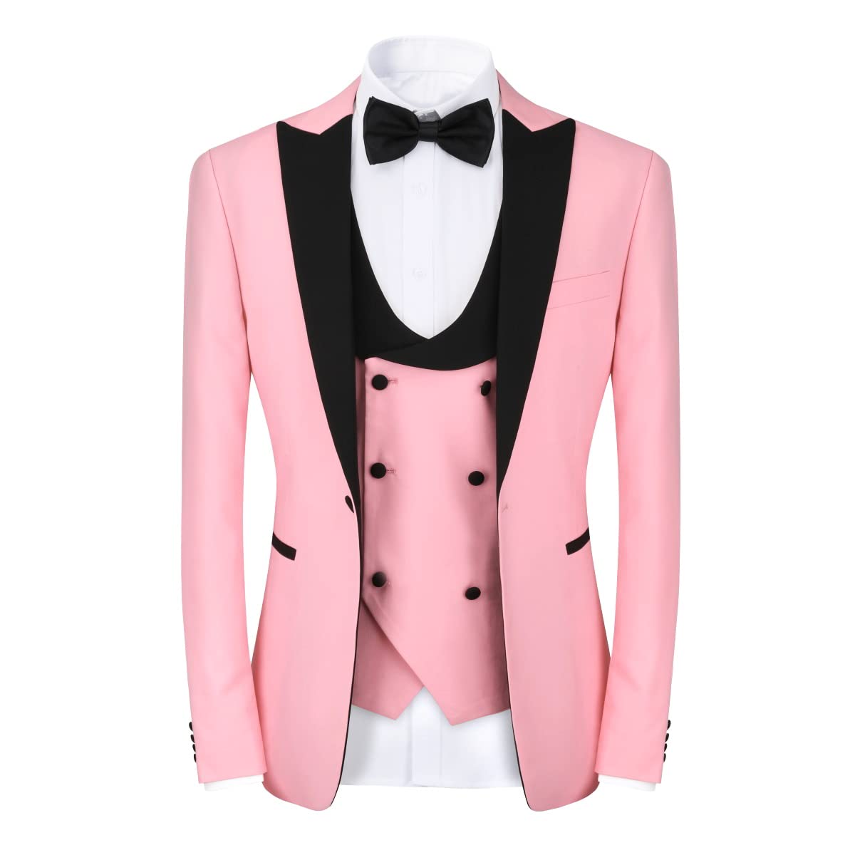 YFFUSHI Men's 3 Piece Suit Slim Fit One Button Prom Suits Set Blazer Vest Trousers Pink