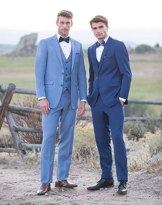 HUUTOE Dusty Blue Suit for Men Mens Elegant Light Blue Wedding Suit Mens Slim Fit 3 Piece Dress Suits Tuxedo for Men Slim Fit for Man XL-Traje de Boda para Hombre
