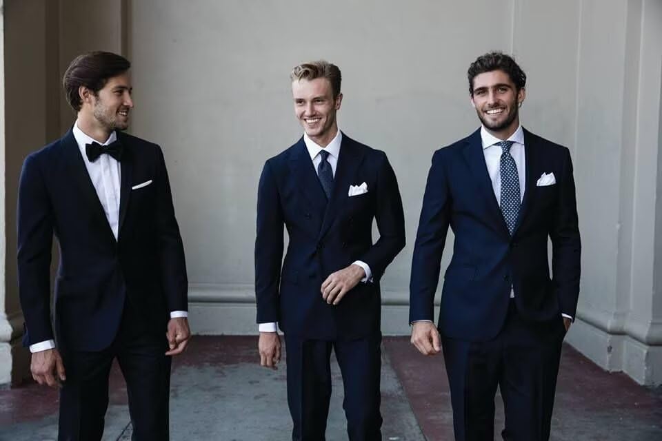 HUUTOE Navy Blue Suits for Men 3 Piece Navy Blue Suit Slim Fit Mens Prom Suits for Stretch Groomsmen Wedding Tuxedo for Men Groom 2025 Traje para Hombre 44 XL