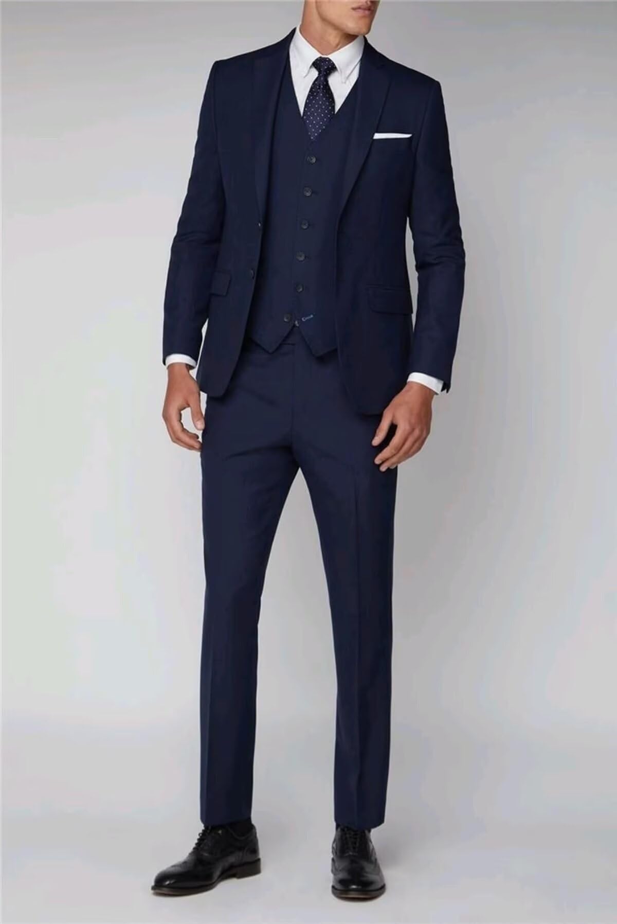 HUUTOE Navy Blue Suits for Men 3 Piece Navy Blue Suit Slim Fit Mens Prom Suits for Stretch Groomsmen Wedding Tuxedo for Men Groom 2025 Traje para Hombre 44 XL