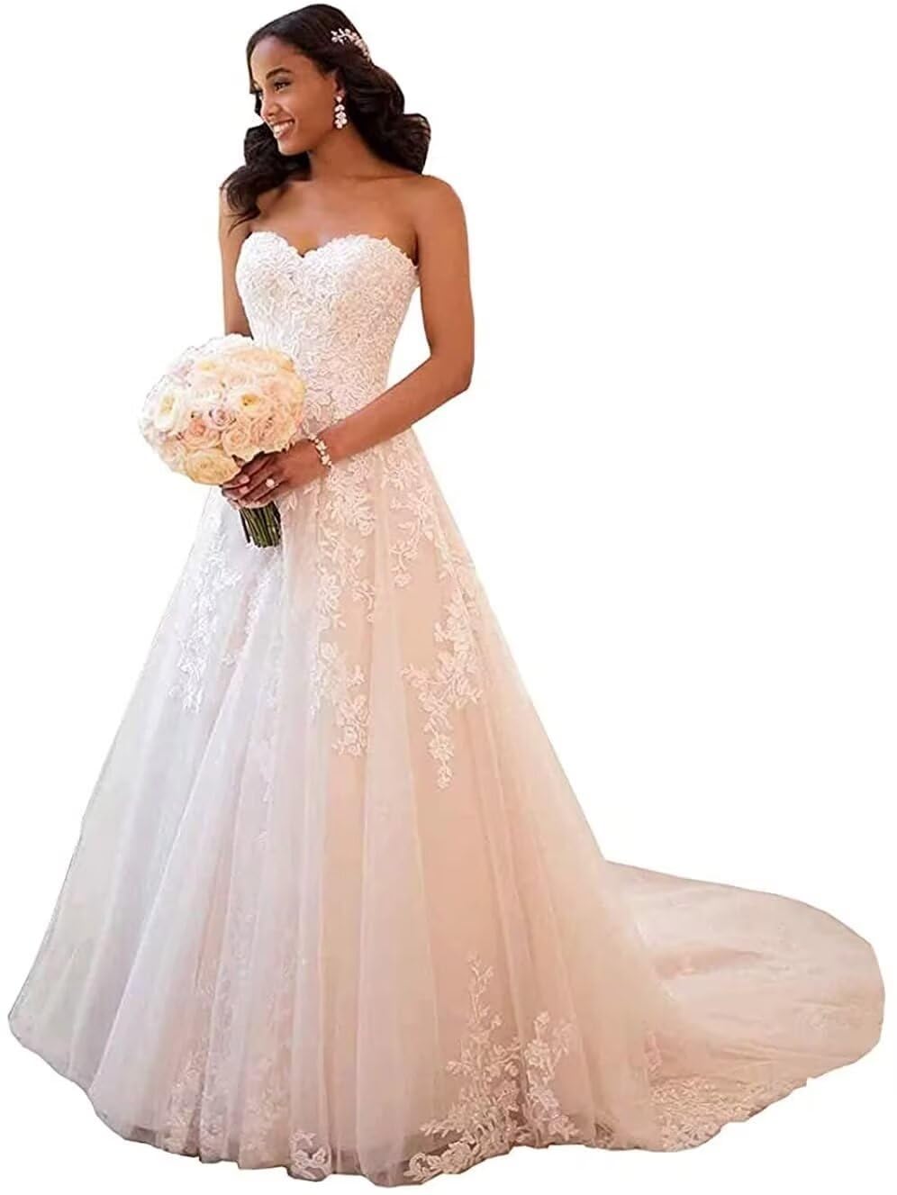 Mouccy Women's Plus Size Formal Dresses Yellow Strapless Prom Dresses 2024 Sleeveless Lace Ball Gown Vestido De 16 años