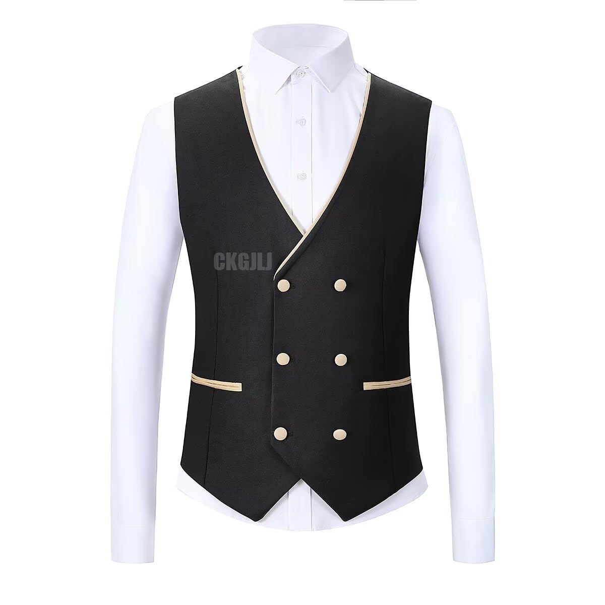 CKGJLJ Dusty Blue and Black Mens Suits 3 Pieces Slim Fit Double Breasted Men's Tuxedos Sets Peak Lapel Suits for Wedding Groom Suit Dusty Blue Tuxedo for Men Three Piece Classic Fit Wedding Suit M