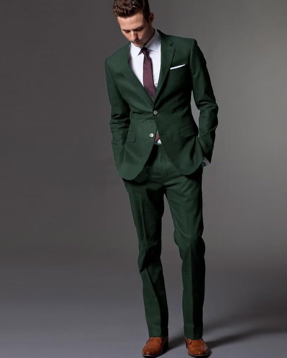 HUUTOE Groomsmen Suit Set Men's Suits Regular Fit 3 Piece Man Wedding Prom Suit Men Suits Slim Fit Traje De Boda para Hombre Dark Green, X-Large