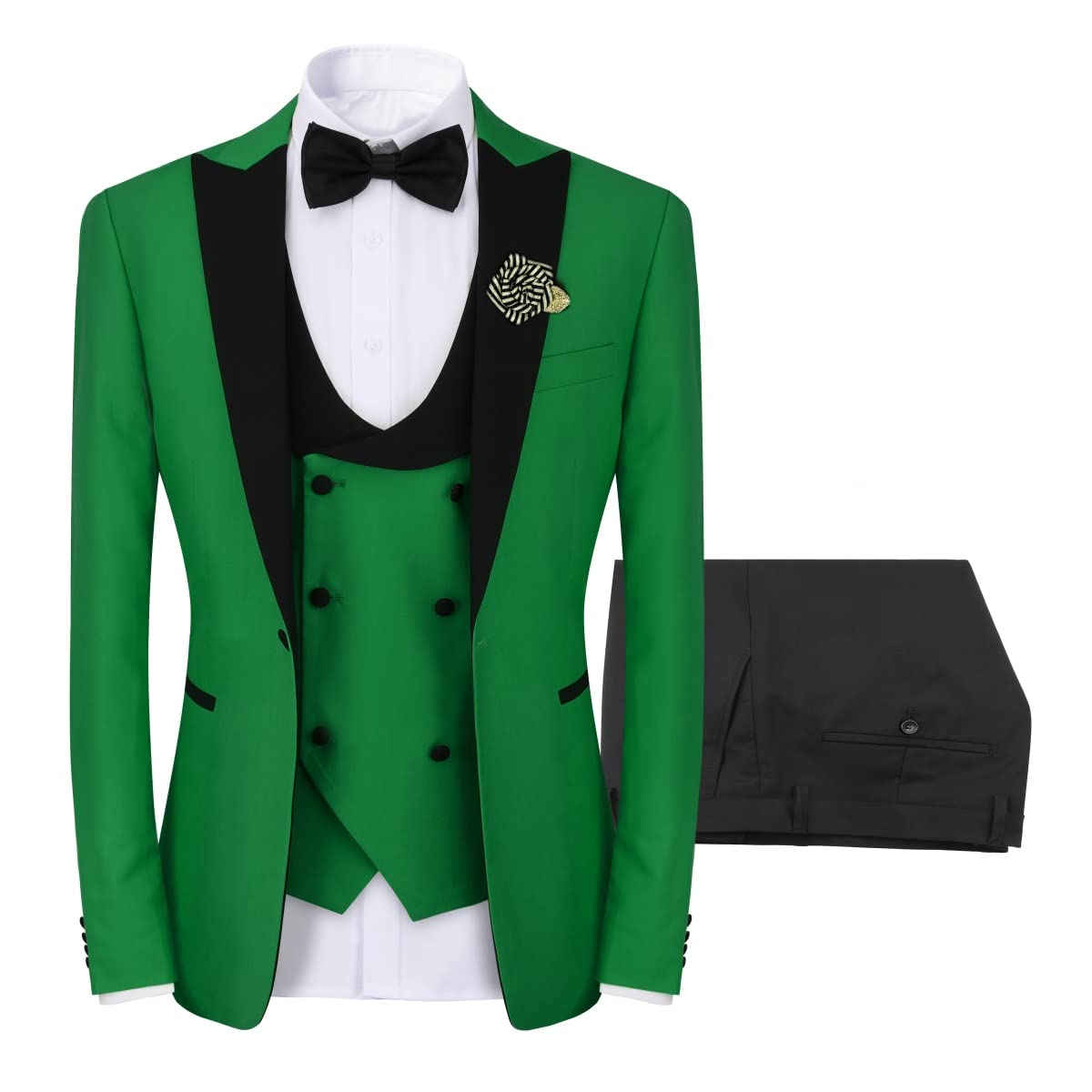 YFFUSHI Men's 3 Piece Suit Slim Fit One Button Prom Suits Set Blazer Vest Trousers Green