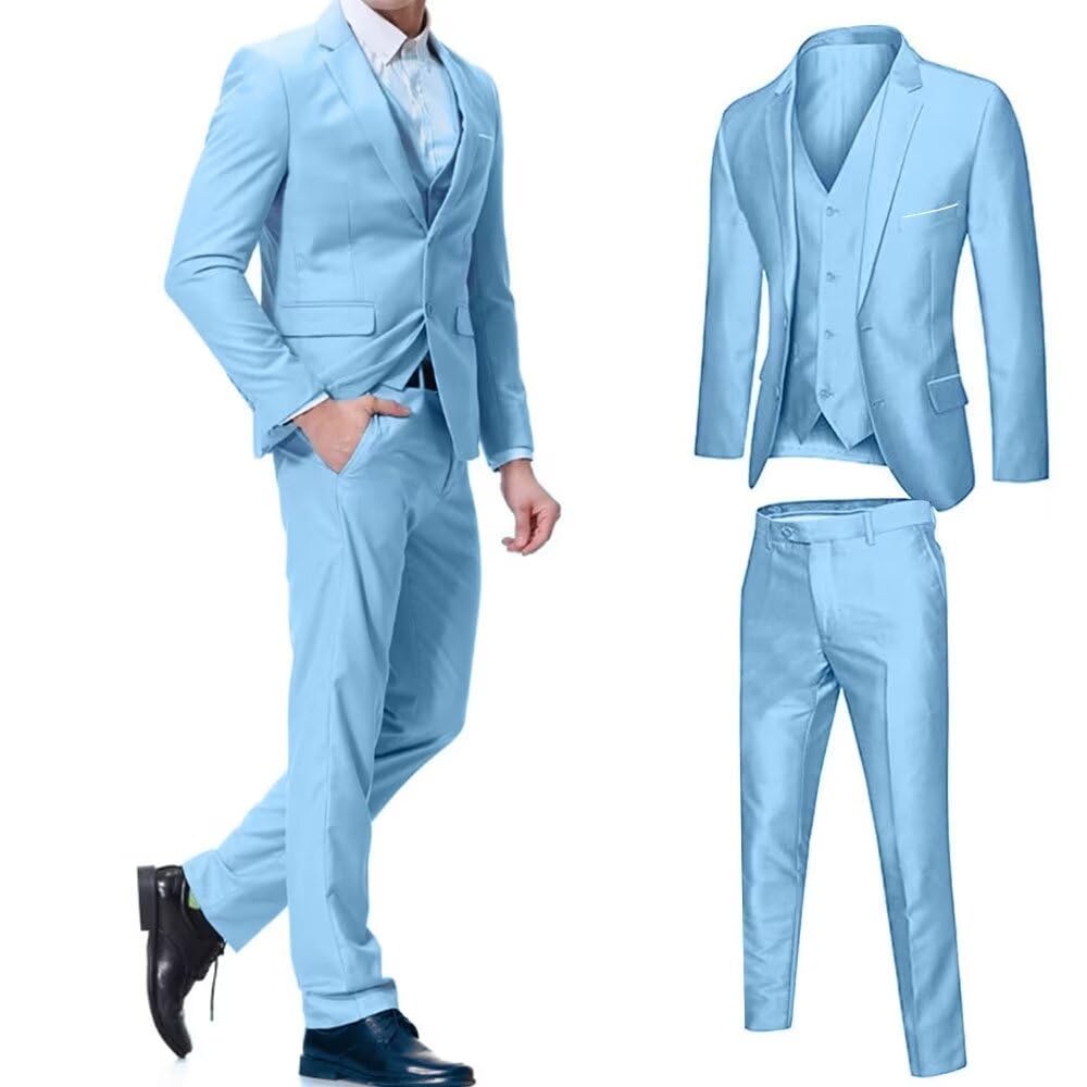 Mens 3 Pieces Classic Suit Wedding Blazer Grooms Jackets Vests Pants Suits Yellow XL