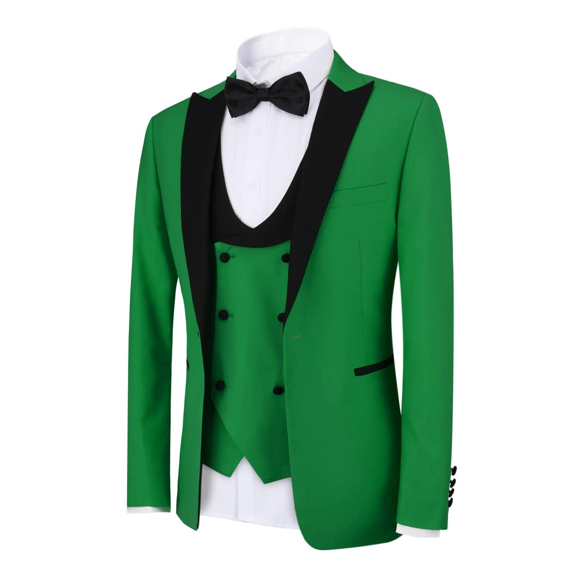 YFFUSHI Men's 3 Piece Suit Slim Fit One Button Prom Suits Set Blazer Vest Trousers Green