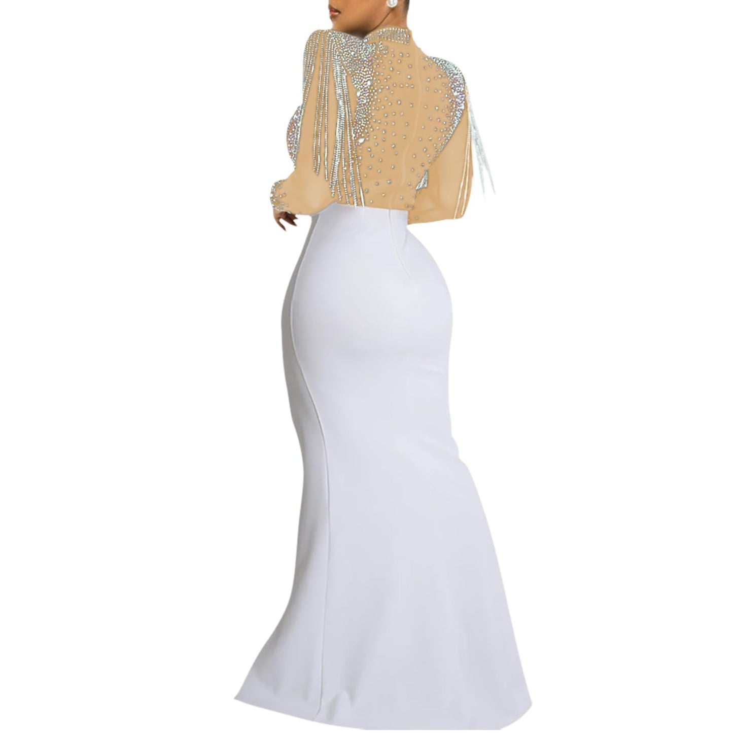 Women's Sexy Rhinestone Dress Thigh-high Slit Bodycon Maxi Long Dress Club Party Dress(548-apricot-M)