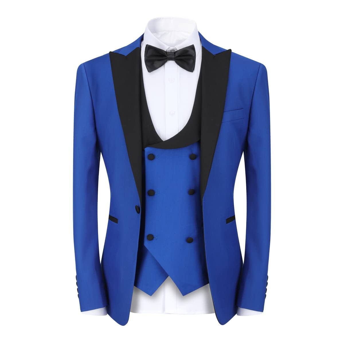 YFFUSHI Men's 3 Piece Suit Slim Fit One Button Prom Suits Set Blazer Vest Trousers Blue