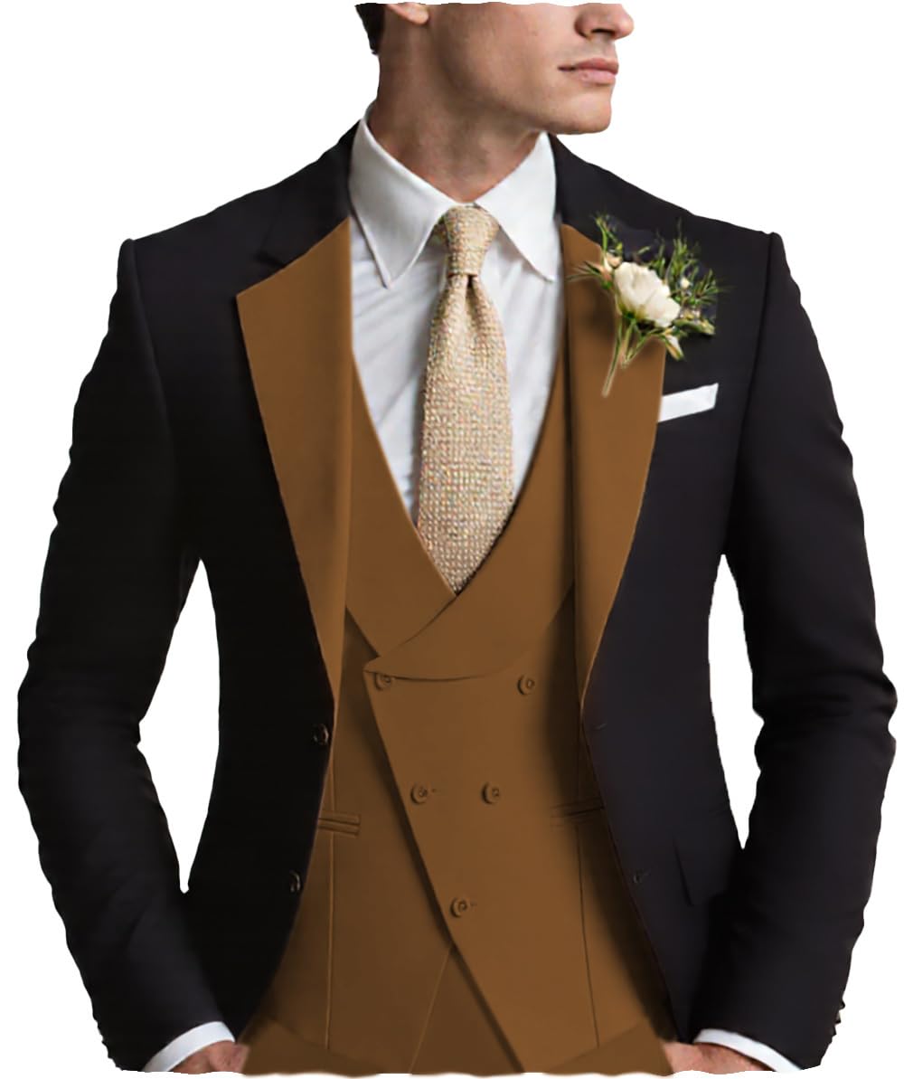 Jiutian Lanyue Formal Men's Suits Slim Fit 3 Piece Business Jacket Tuxedos Blazer+Vest+Trousers Wedding Grooms(Royal Blue,42R)