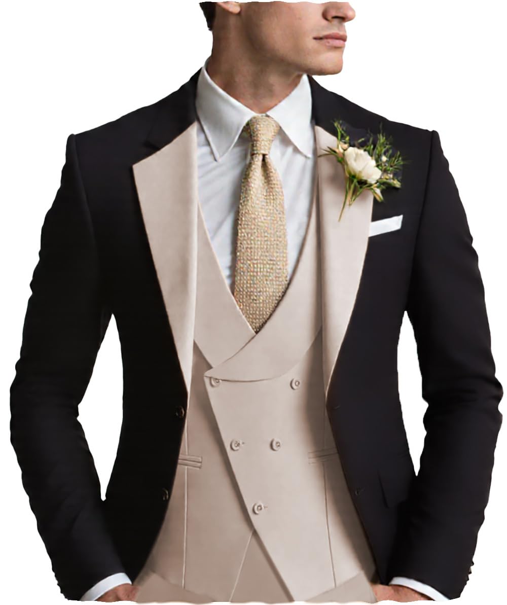 Jiutian Lanyue Formal Men's Suits Slim Fit 3 Piece Business Jacket Tuxedos Blazer+Vest+Trousers Wedding Grooms(Royal Blue,42R)