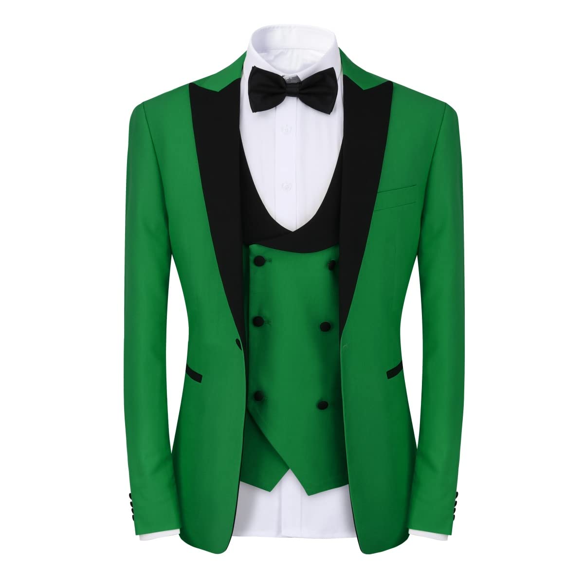 YFFUSHI Men's 3 Piece Suit Slim Fit One Button Prom Suits Set Blazer Vest Trousers Green
