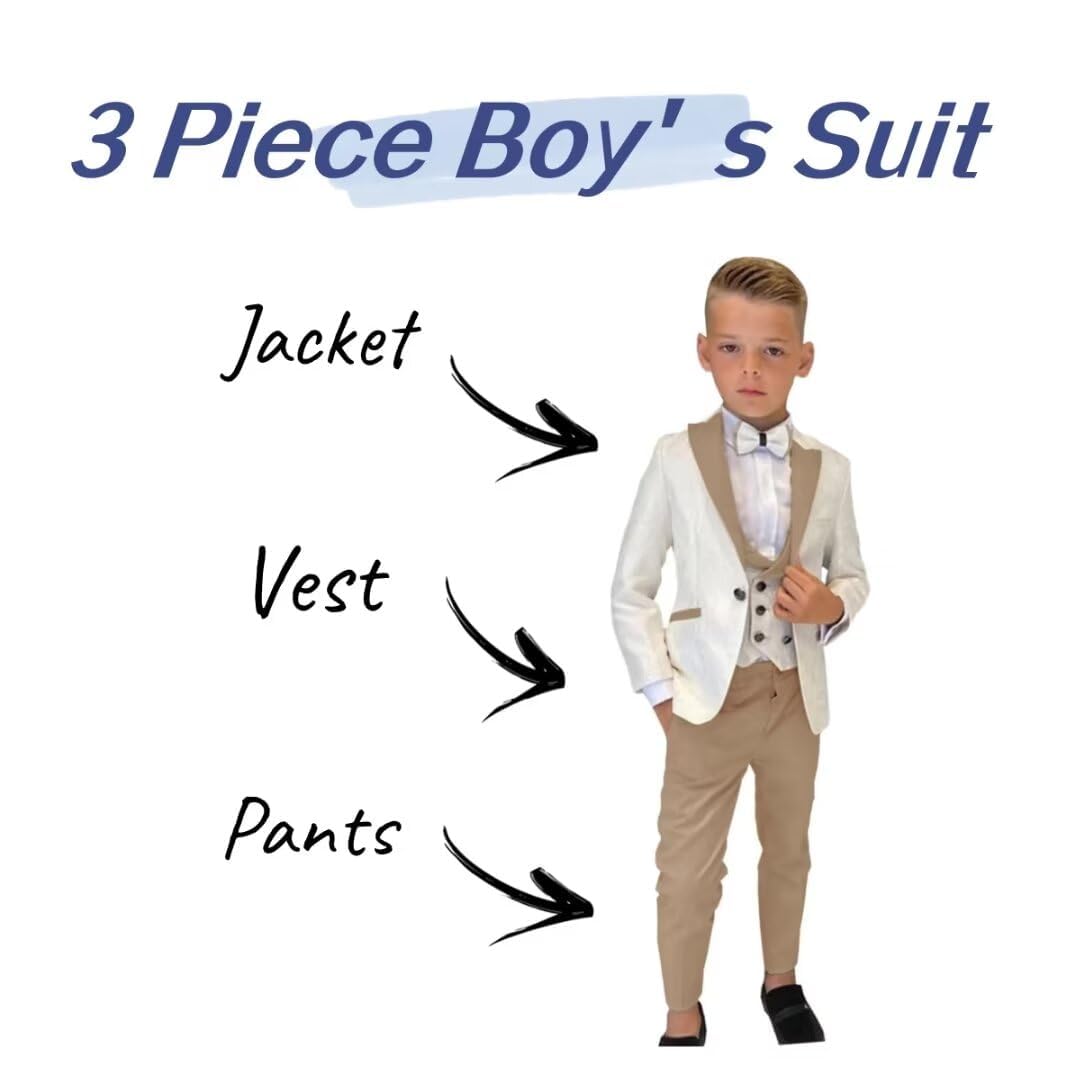 KSWYCT Kids Tuxedo Suit for Boys Formal Sky Blue Suits 3 Piece Slim Fit Jacquard Wedding Outfit for Boys Size 3